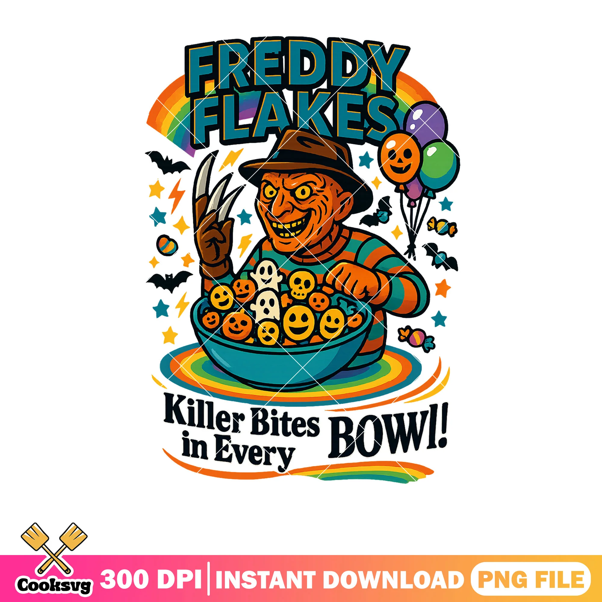 Killer bite in every bowl png, halloween party png, spooky balloon png