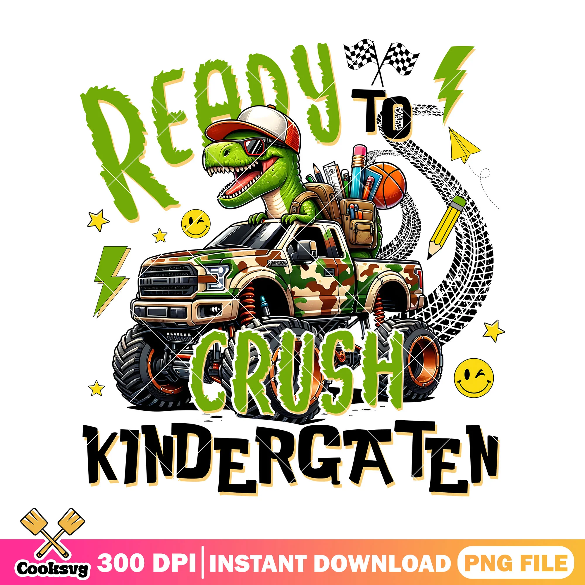 Kindergarten ready to crush png, back to school day png, dinosaur png