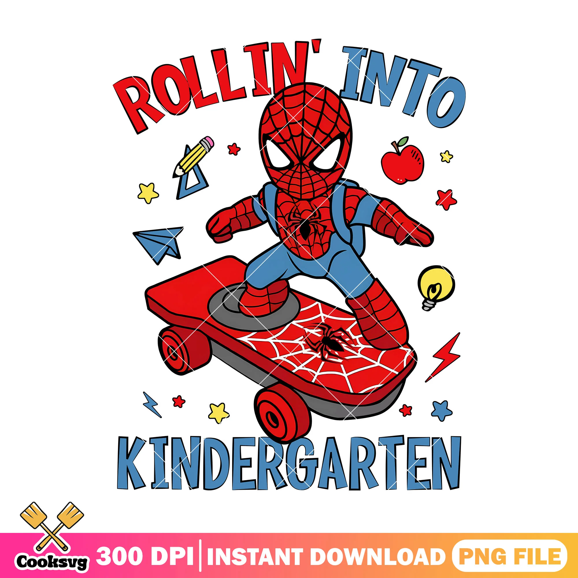 Kindergarten spiderman png, back to school art png, marvel outfit png