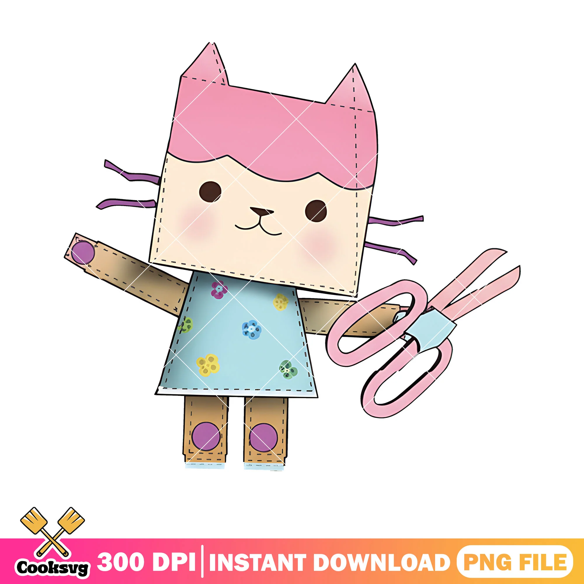 Kitten scissors baby box png, gabby dollhouse png, craft png