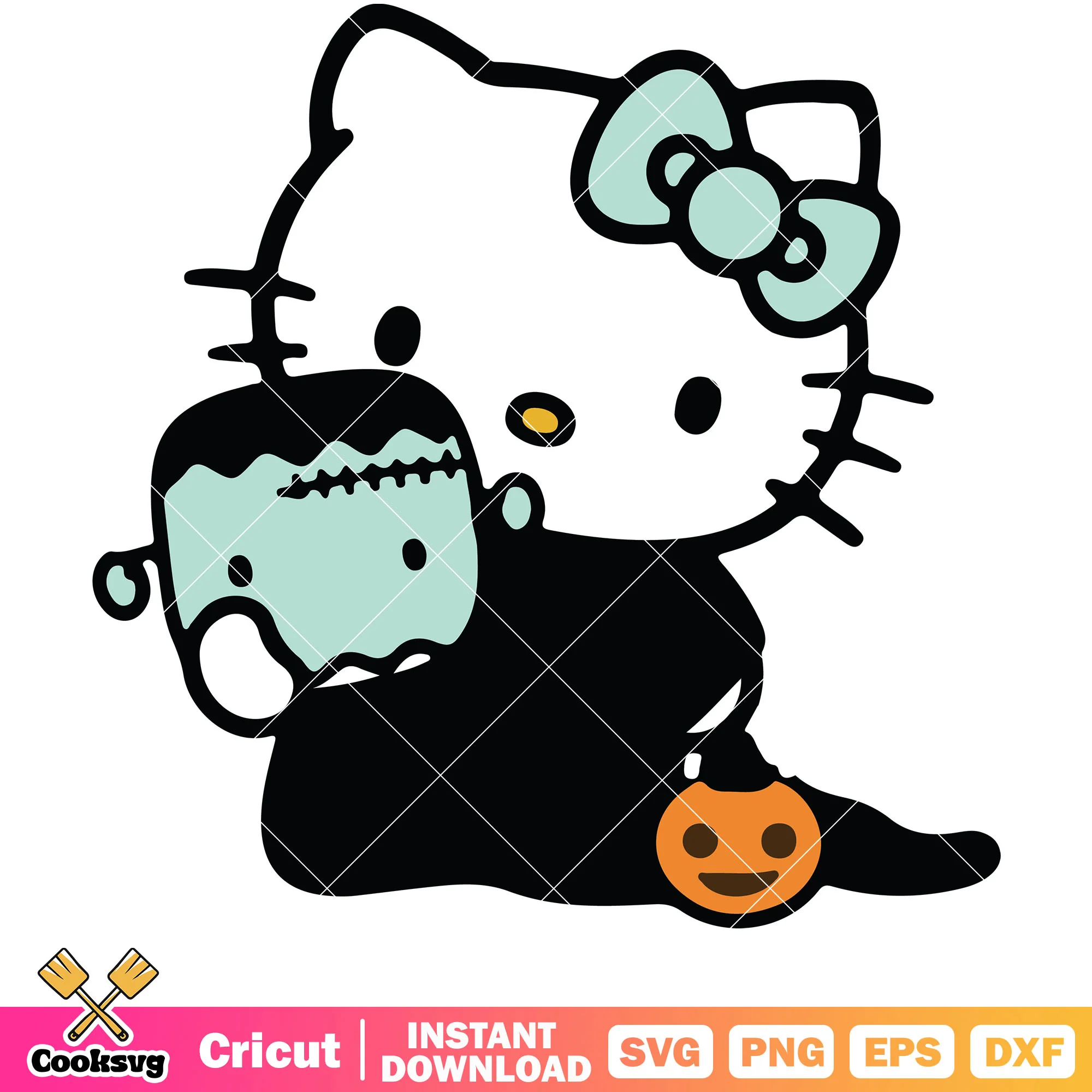 Kitty cat frankenstein halloween svg, halloween hello kitty svg