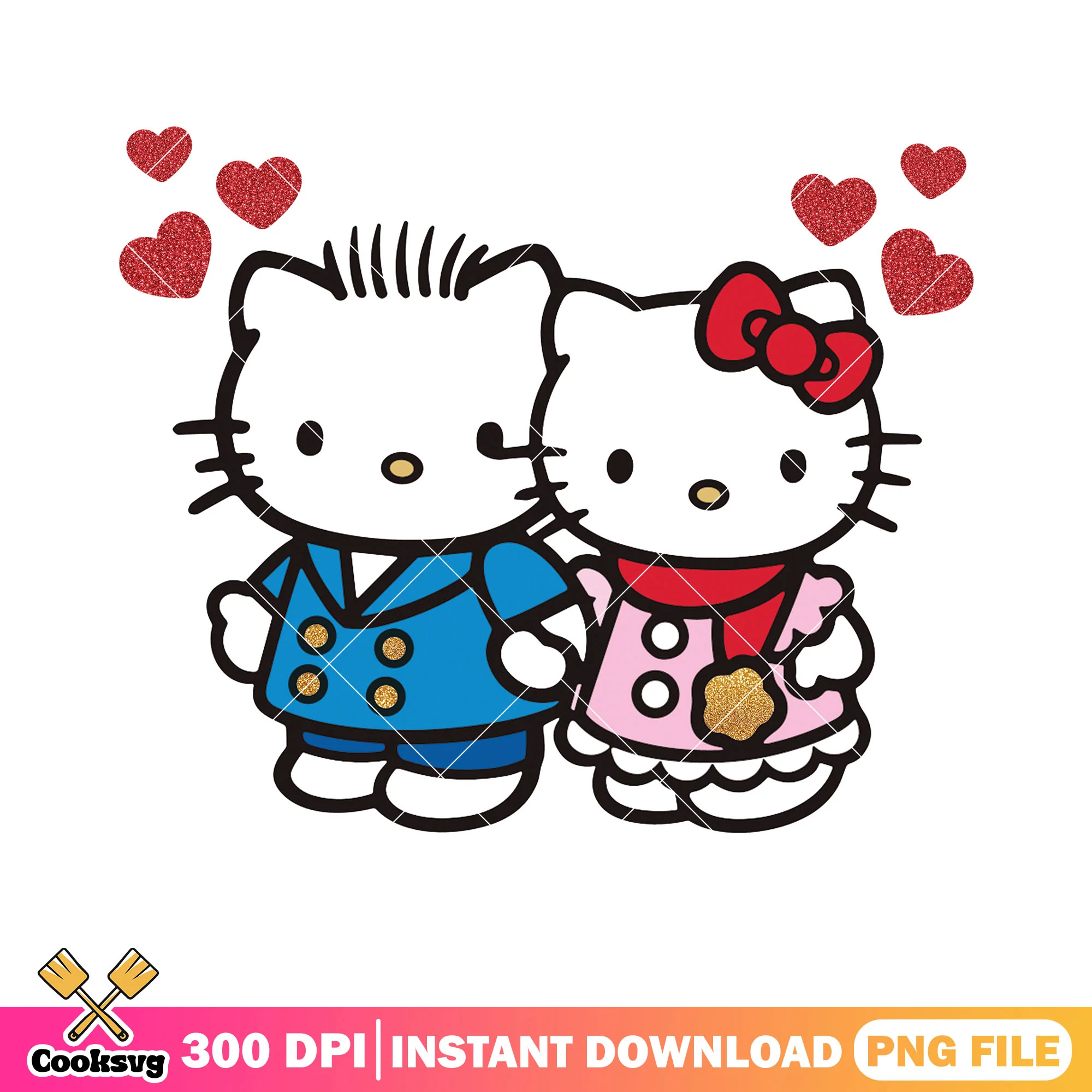 Kitty couple sanrio png, valentine couple png, hello kitty png