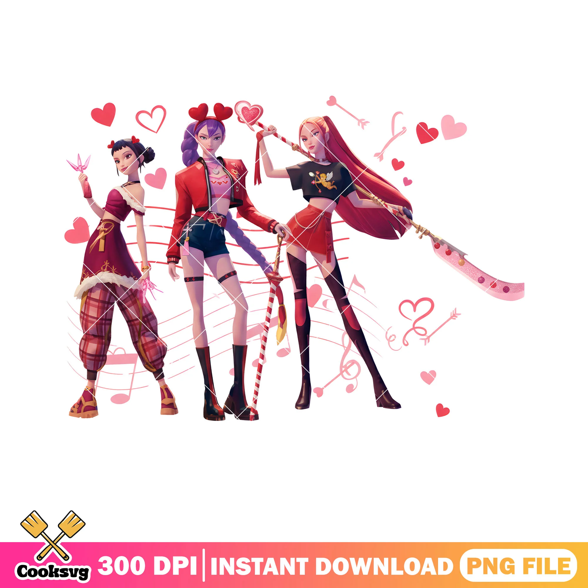 Kpop band valentines huntrix png, huntrix girls png, valentines season png