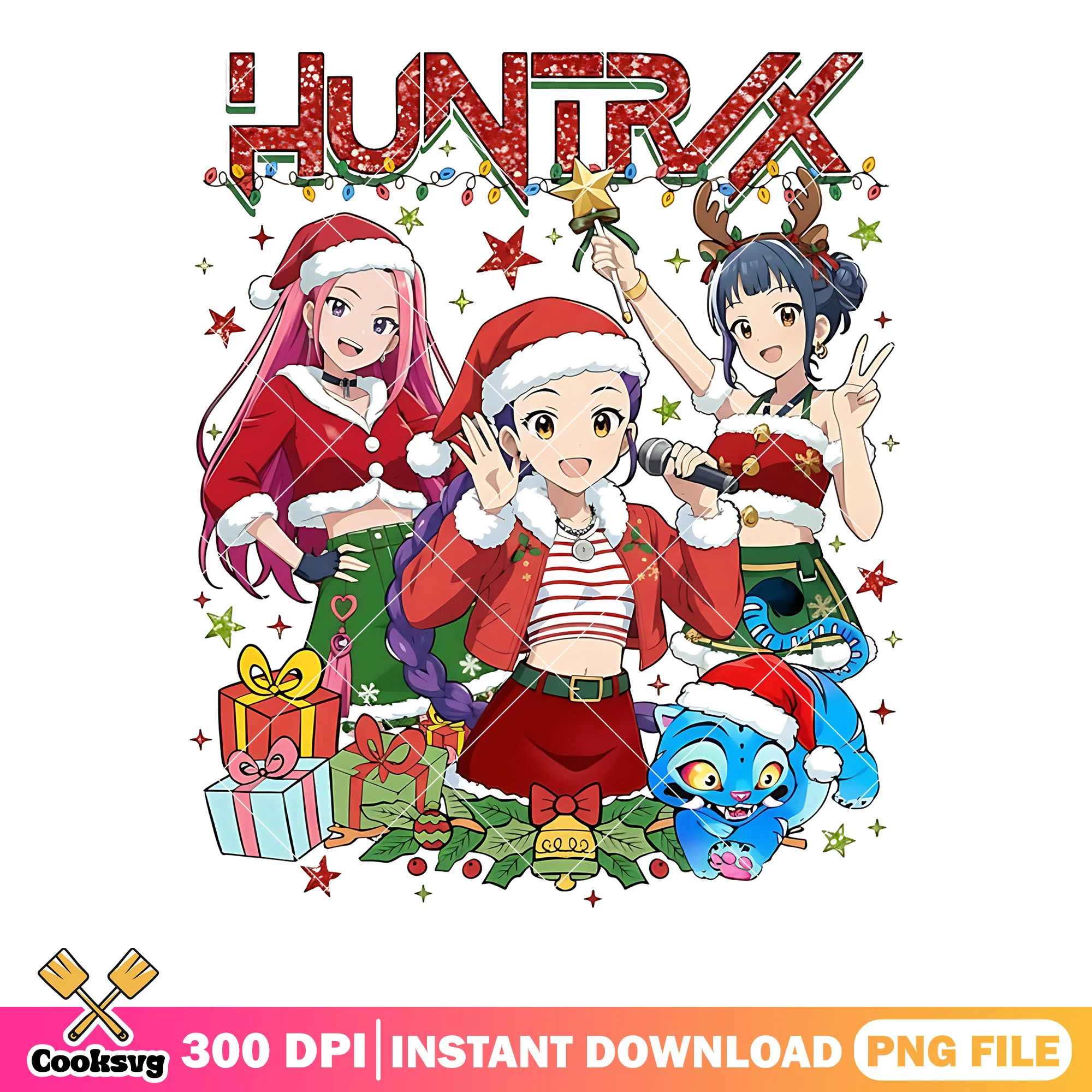 Kpop demon hunter christmas png, merry christmas png, huntrix png