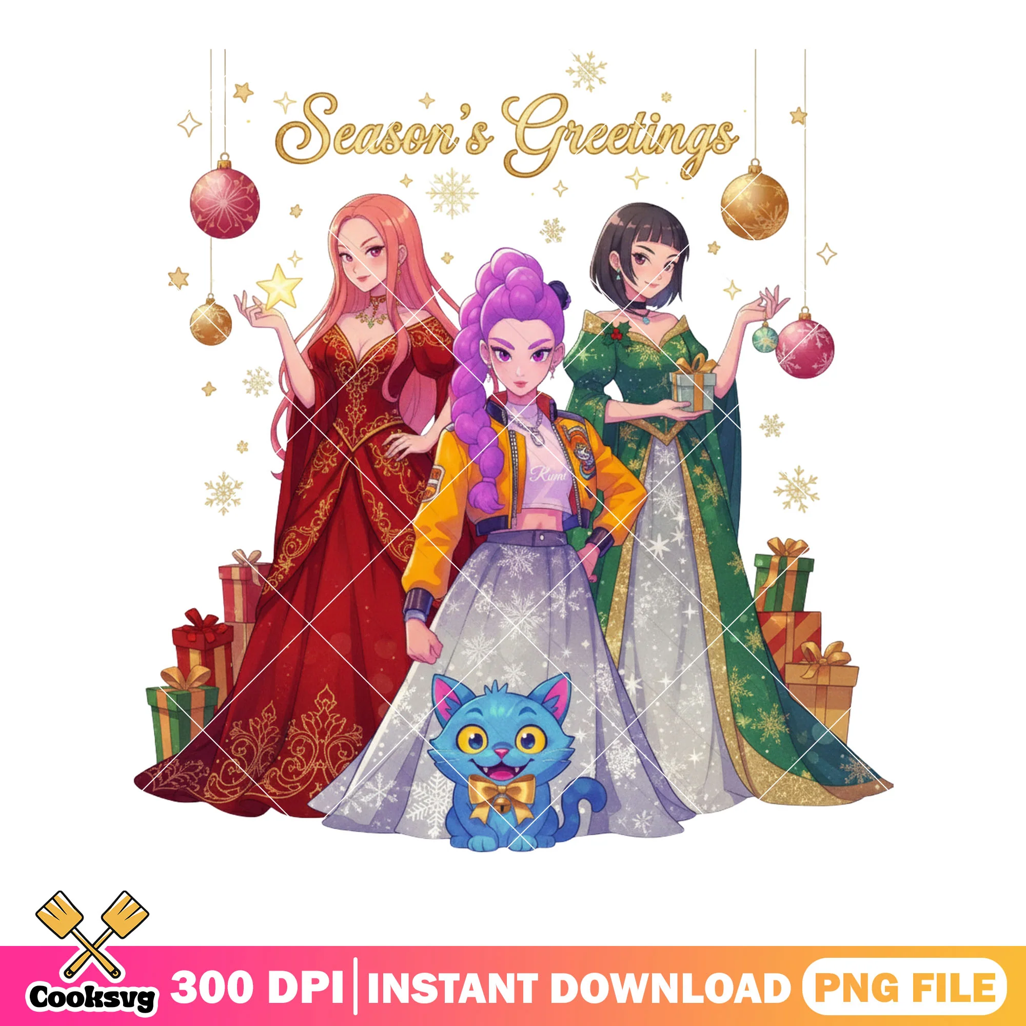 Kpop demon hunter presents png, huntrix png, christmas png