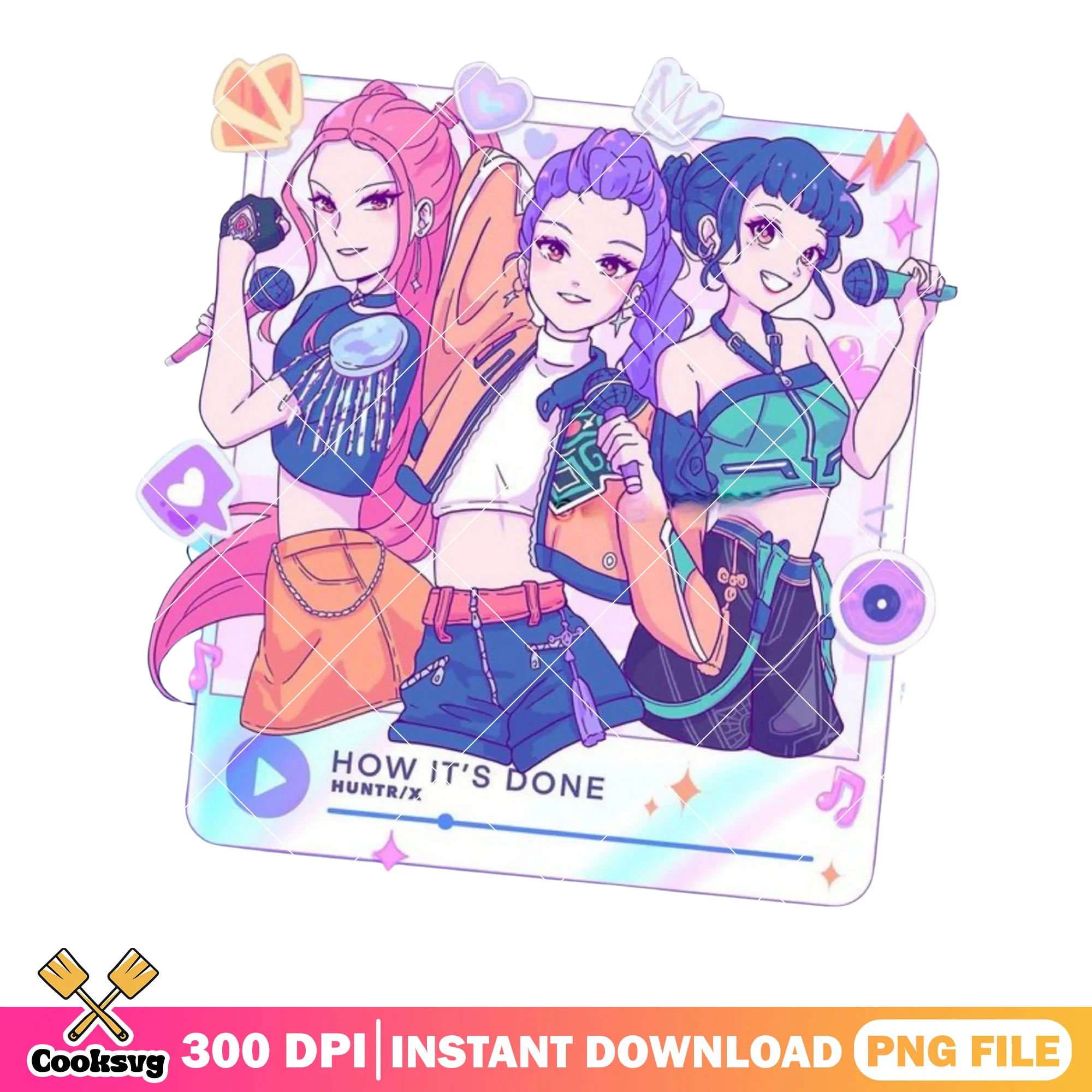Kpop girl group poster png, huntrx girl anime png, kpop huntrx png
