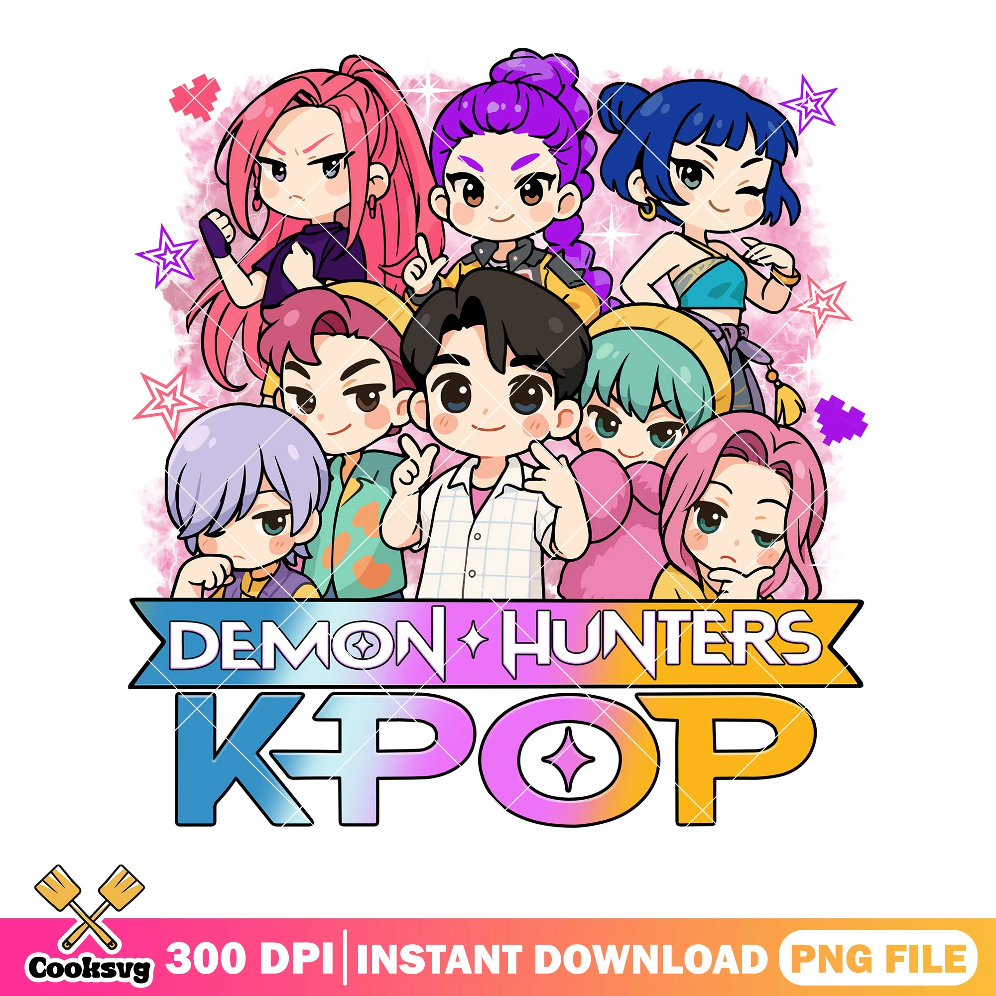 Kpop girls boy poster png, poster chibi kpop png, anime chibi card png