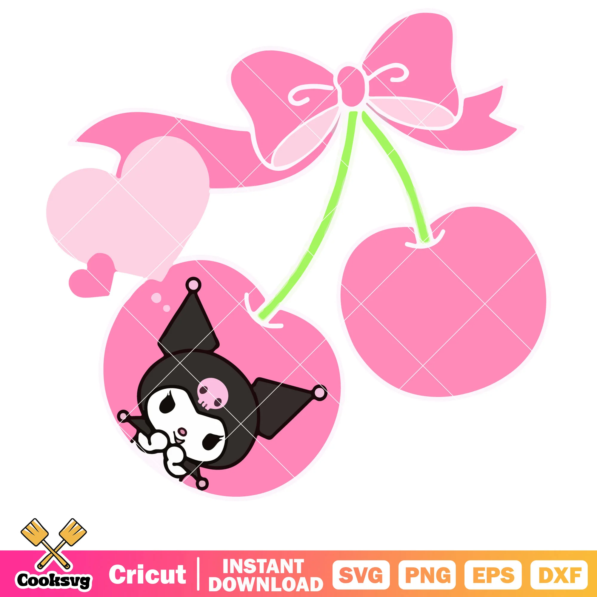 Kuromi cherries design svg, hello kitty svg, sanrio cartoon svg