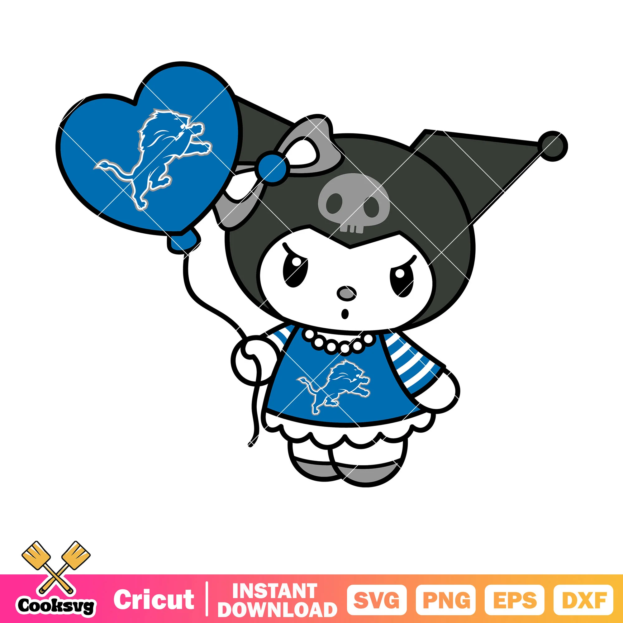 Kuromi detroit lions balloons svg, detroit lions logo svg