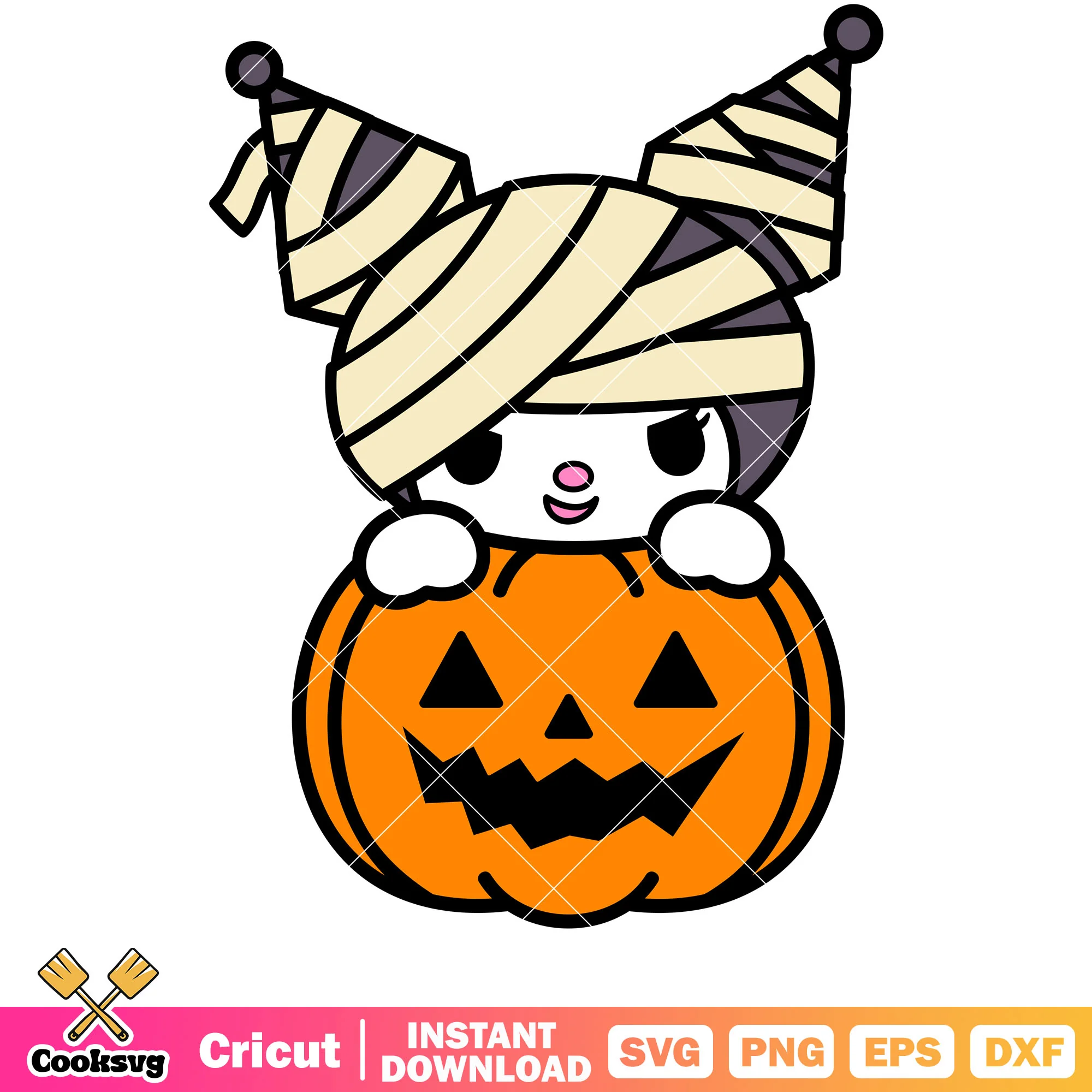 Kuromi mummy pumpkin svg, halloween hello kitty svg, sanrio cartoon svg