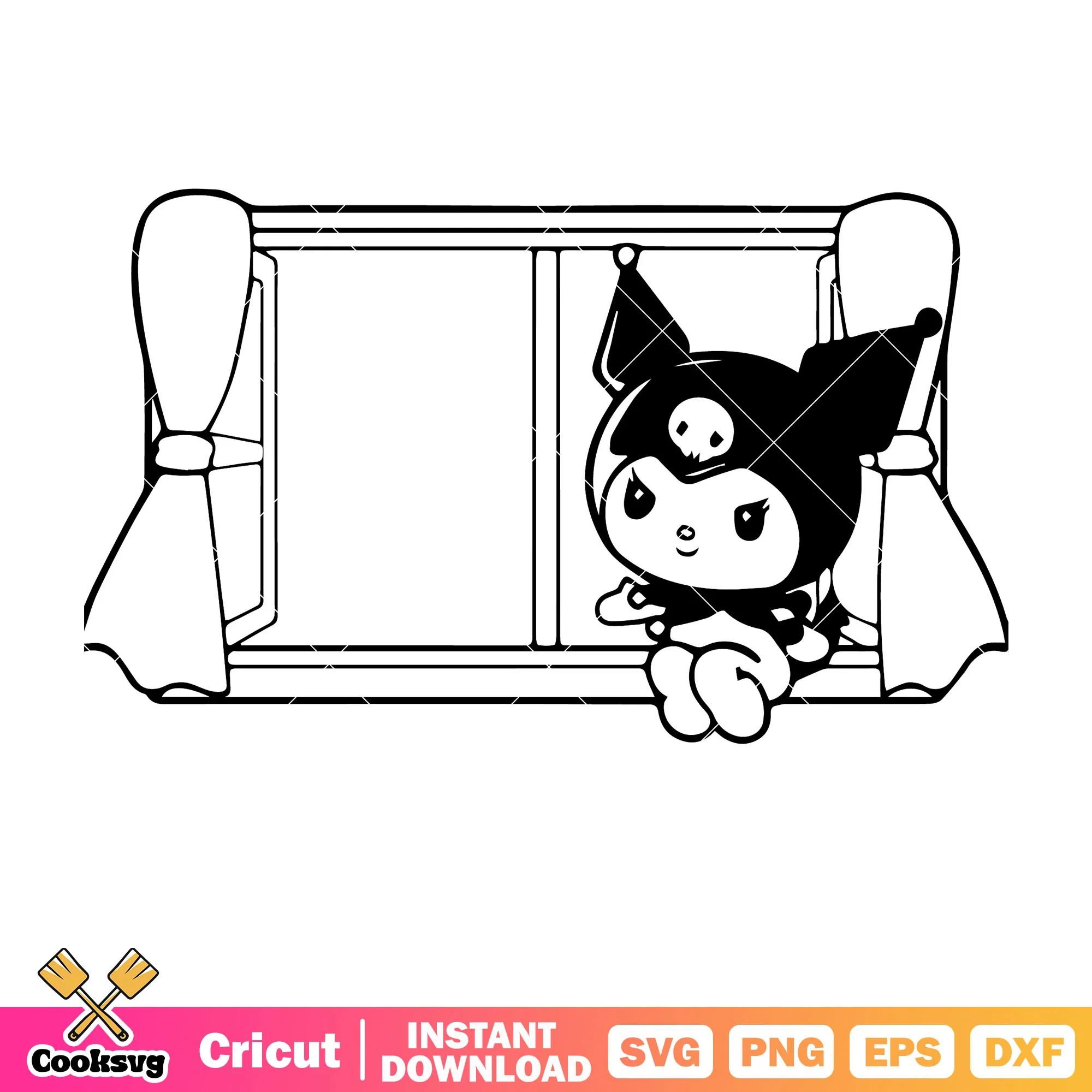 Kuromi sitting svg, kuromi svg, hello kitty svg, sanrio cartoons svg