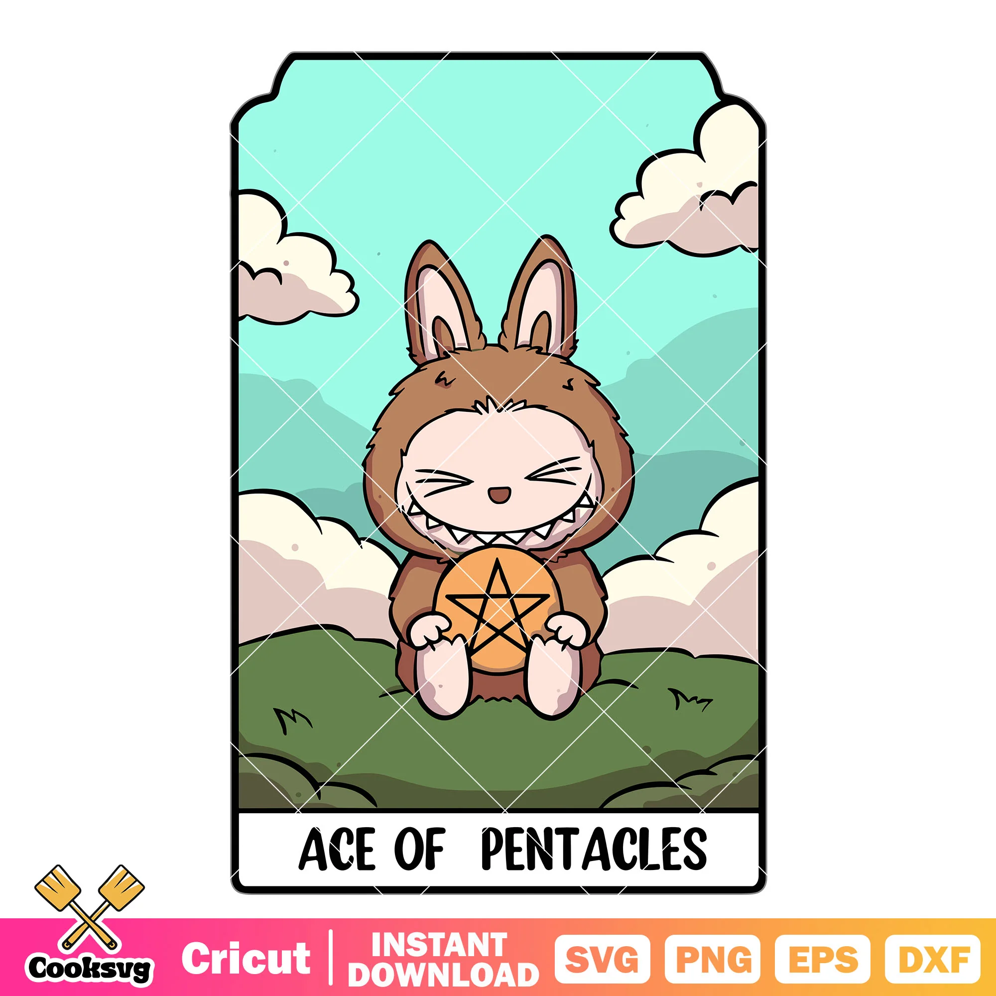 Labubu ace of pentacles svg, labubu keychain svg, labubu card svg