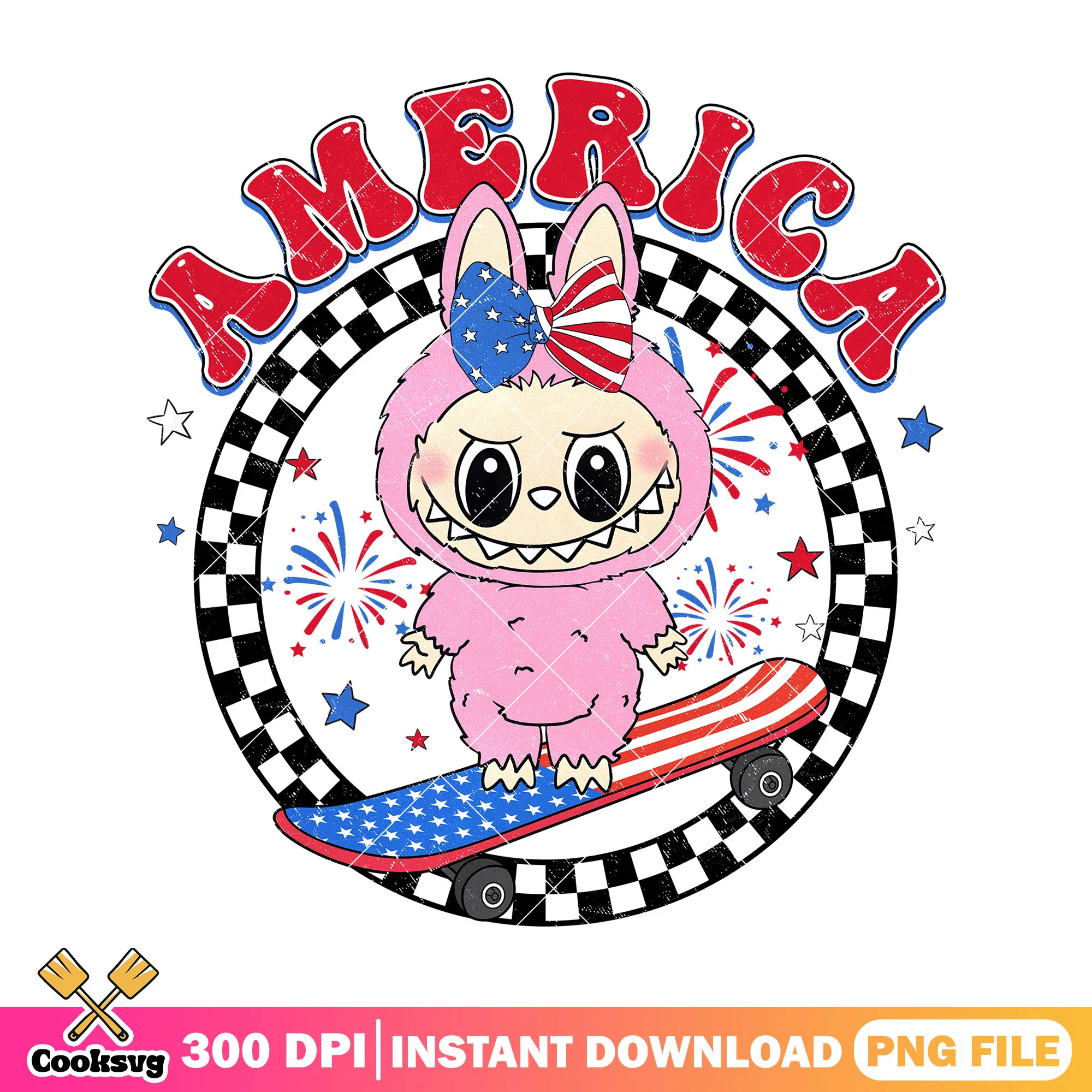 Labubu america design png, pink labubu png, hehe labubu png