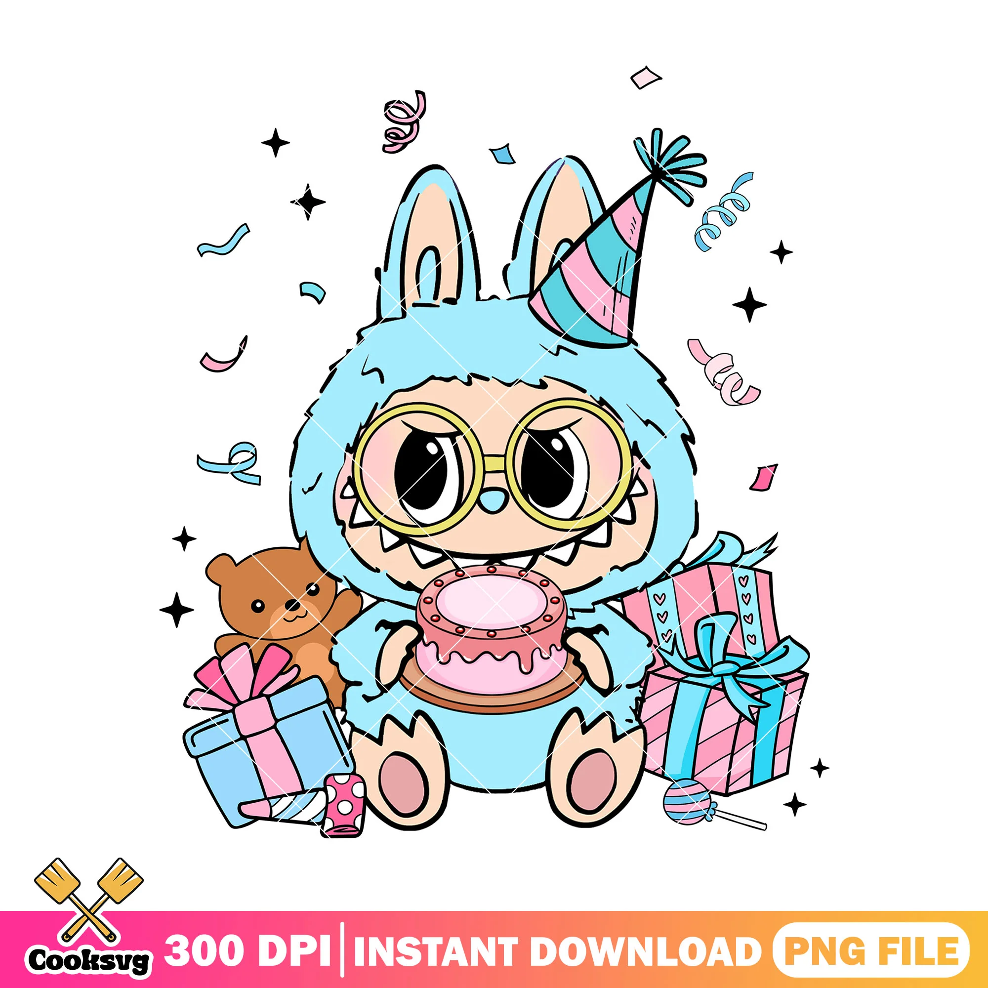Labubu and birthday png, labubu blue png, labubu popmart png