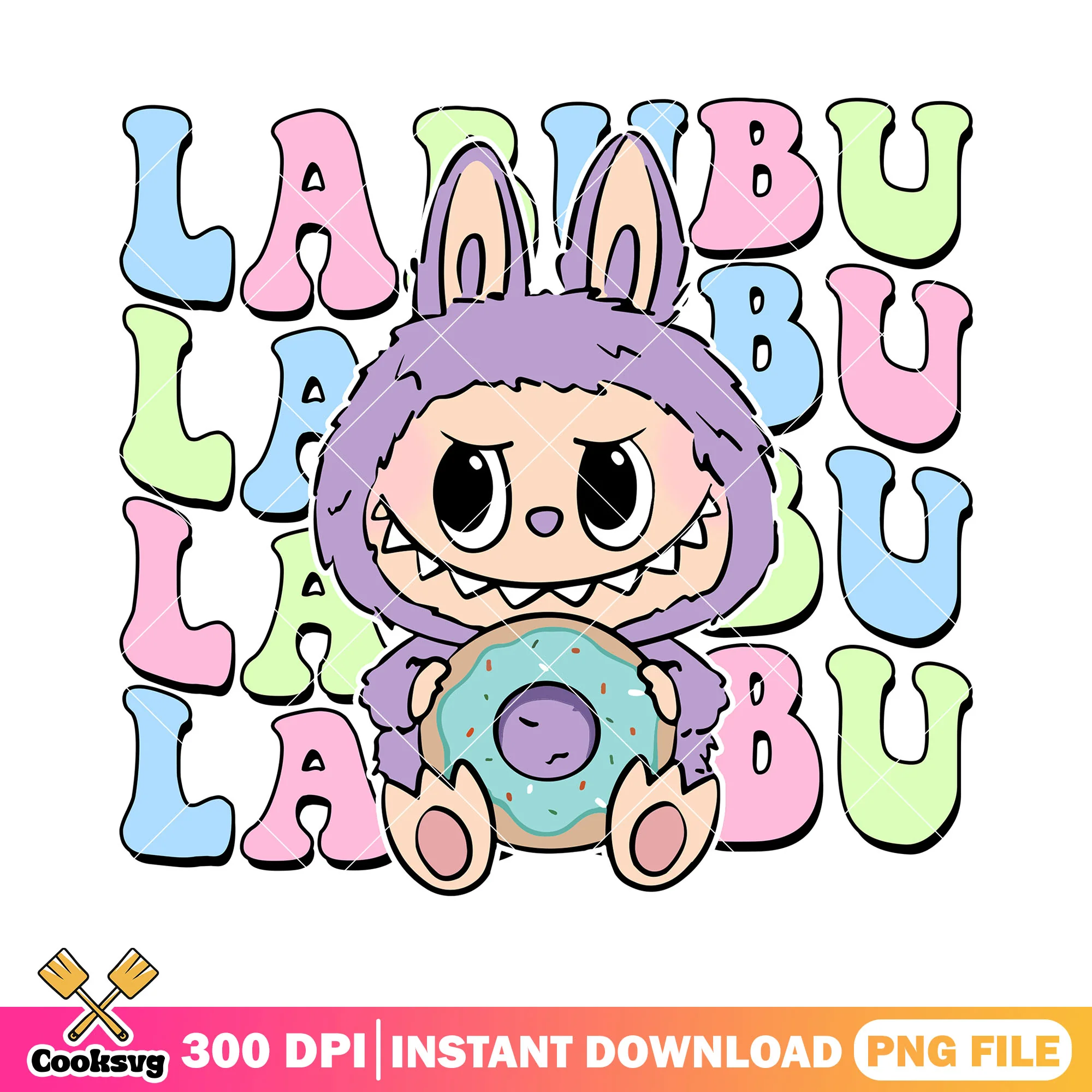Labubu and donut png, labubu sitting png, purple labubu png