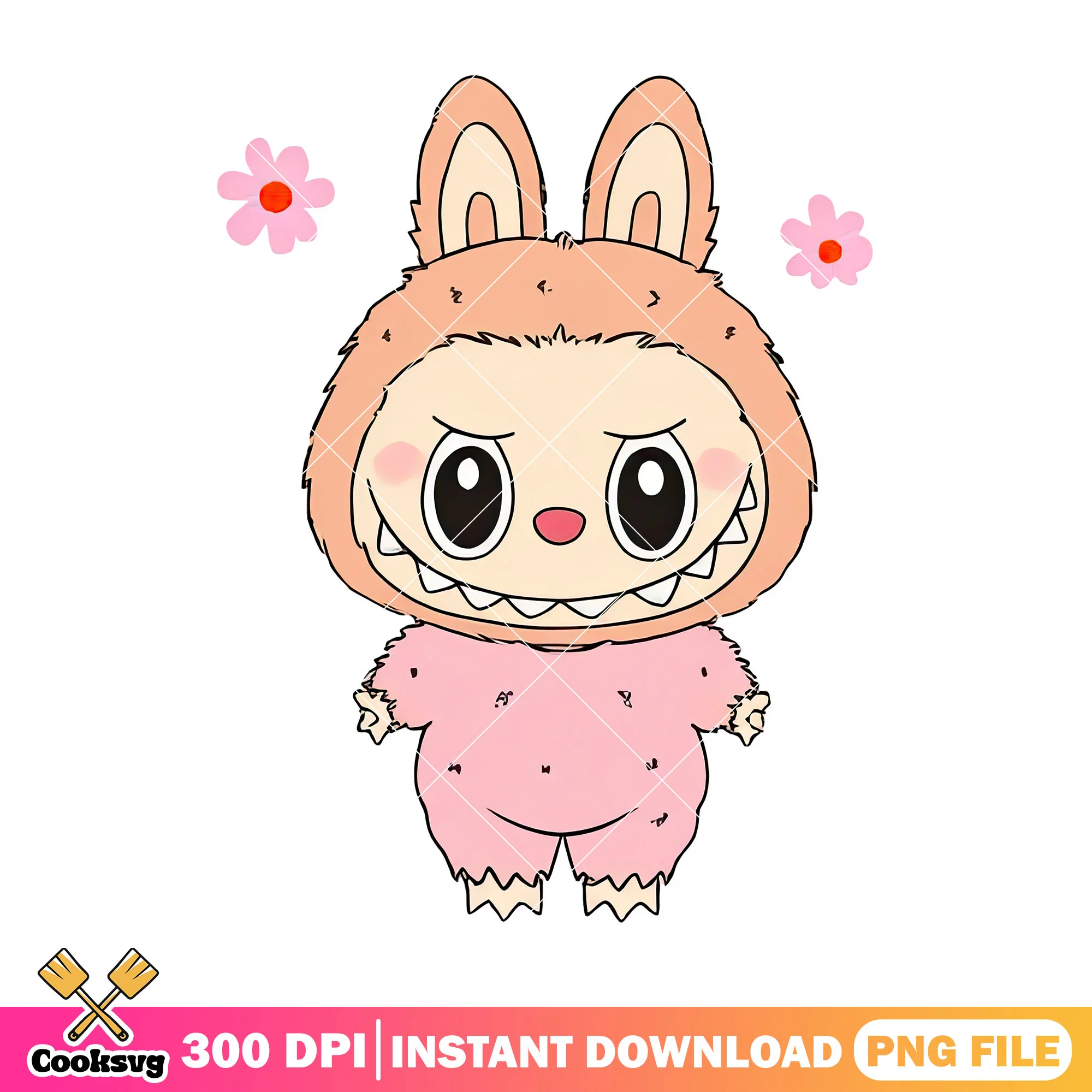 Labubu and flowers png, labubu cartoon png, labubu popmart png