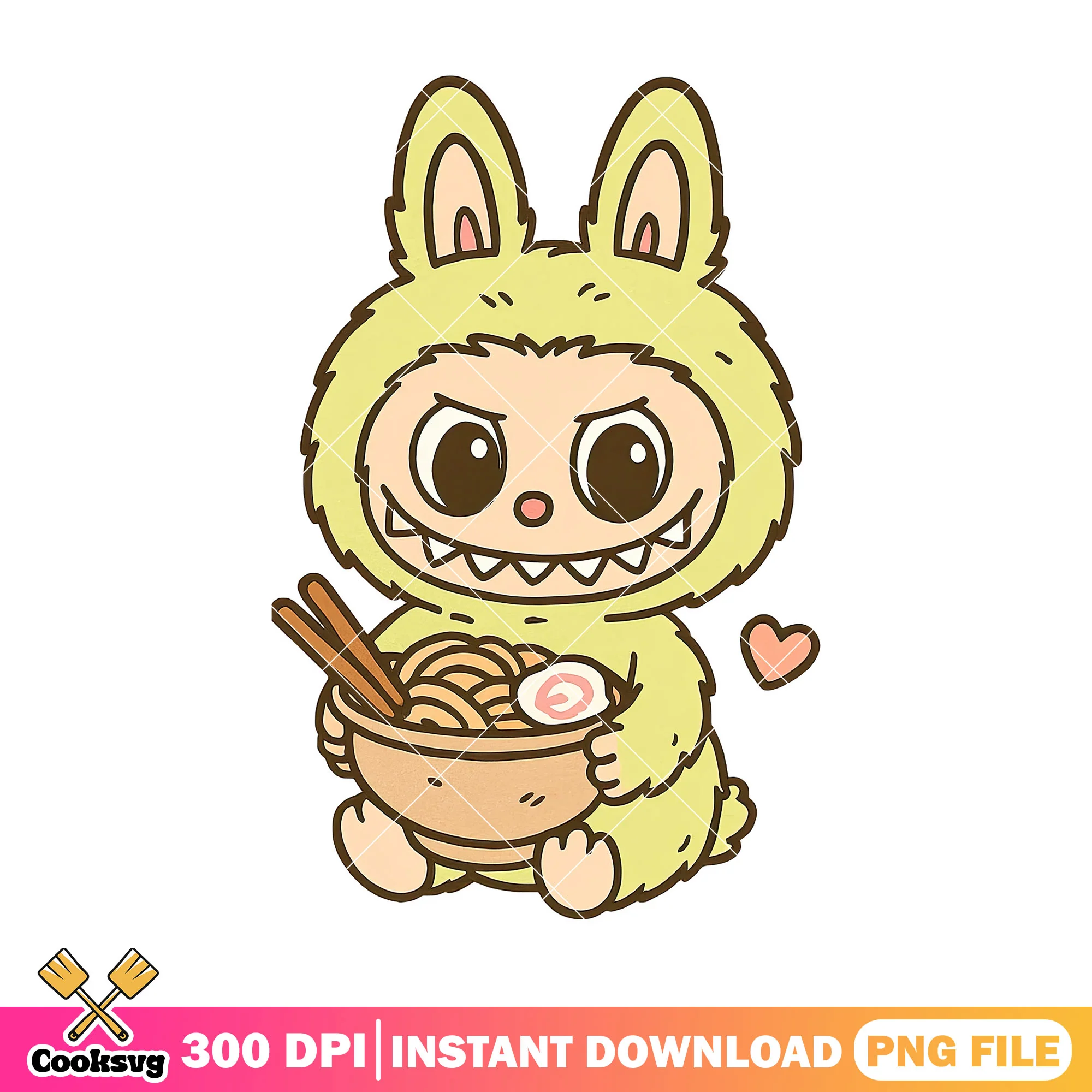 Labubu and noodle png, yellow labubu png, labubu art png