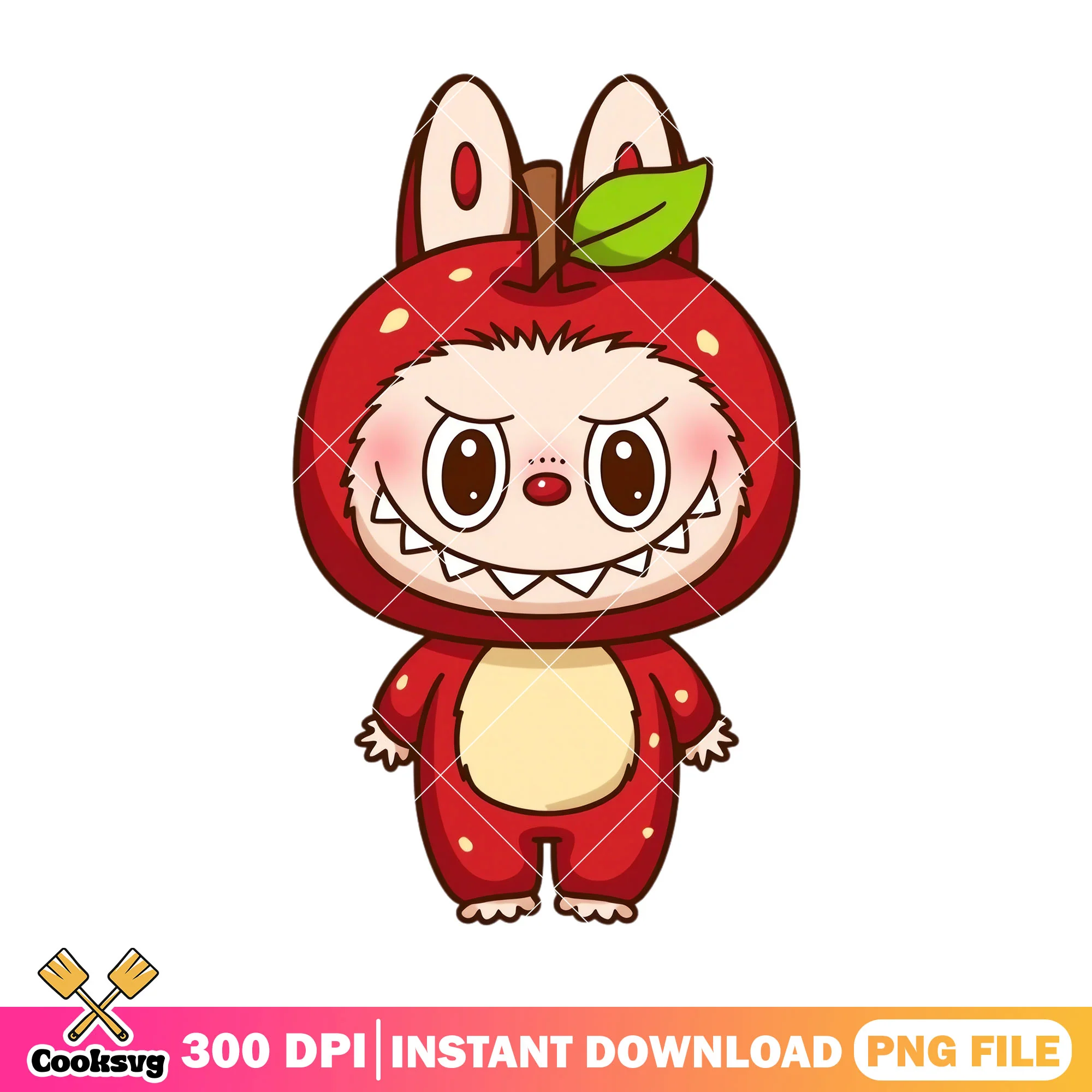 Labubu apple costume png, labubu red png, labubu hehe png