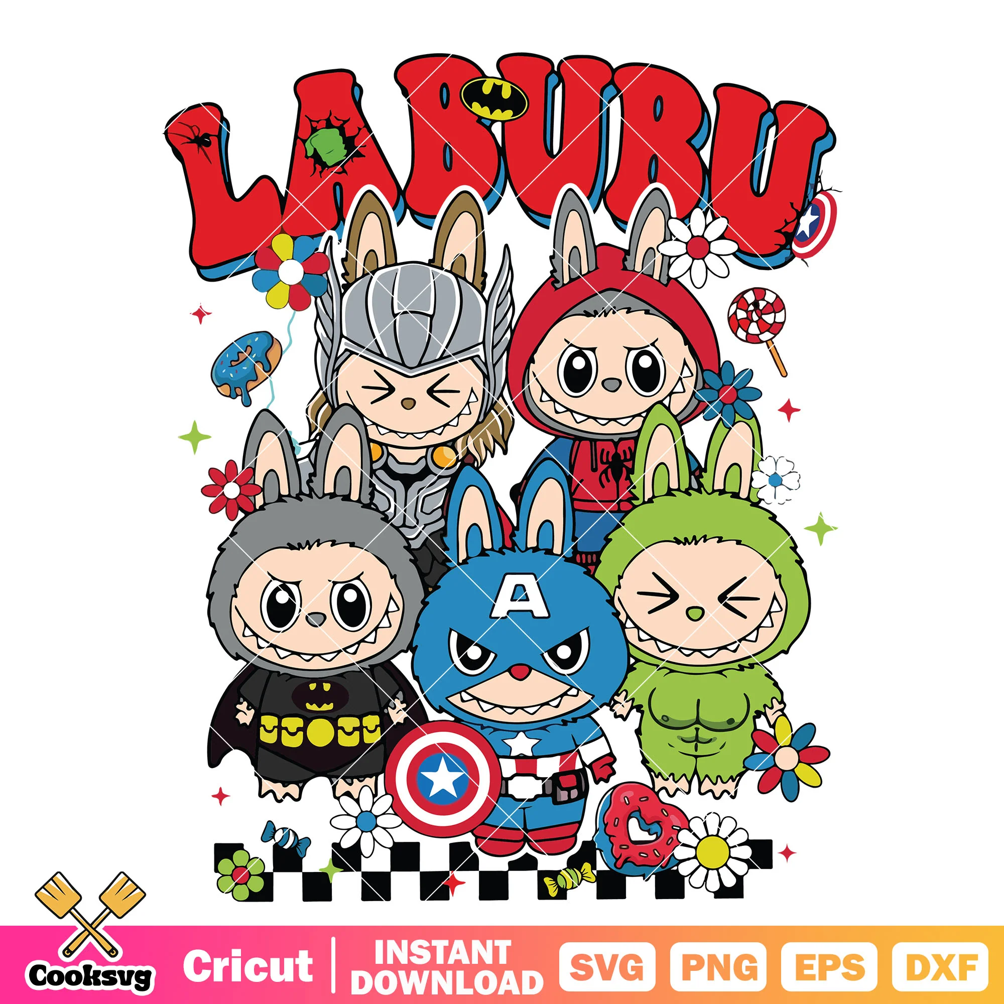 Labubu avengers team svg, labubu clothers svg, avengers svg