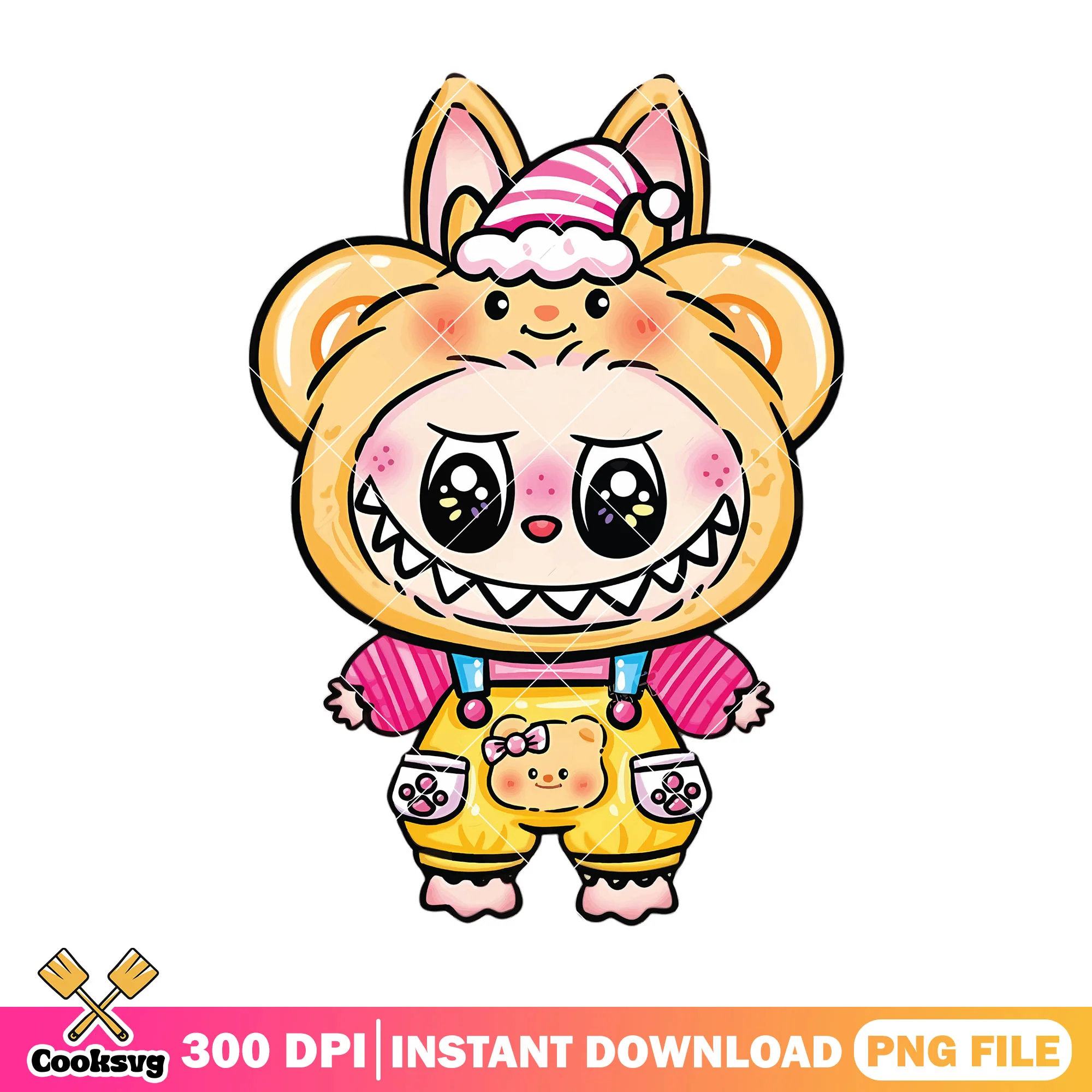 Labubu bear clothes png, labubu orange png, labubu plush png