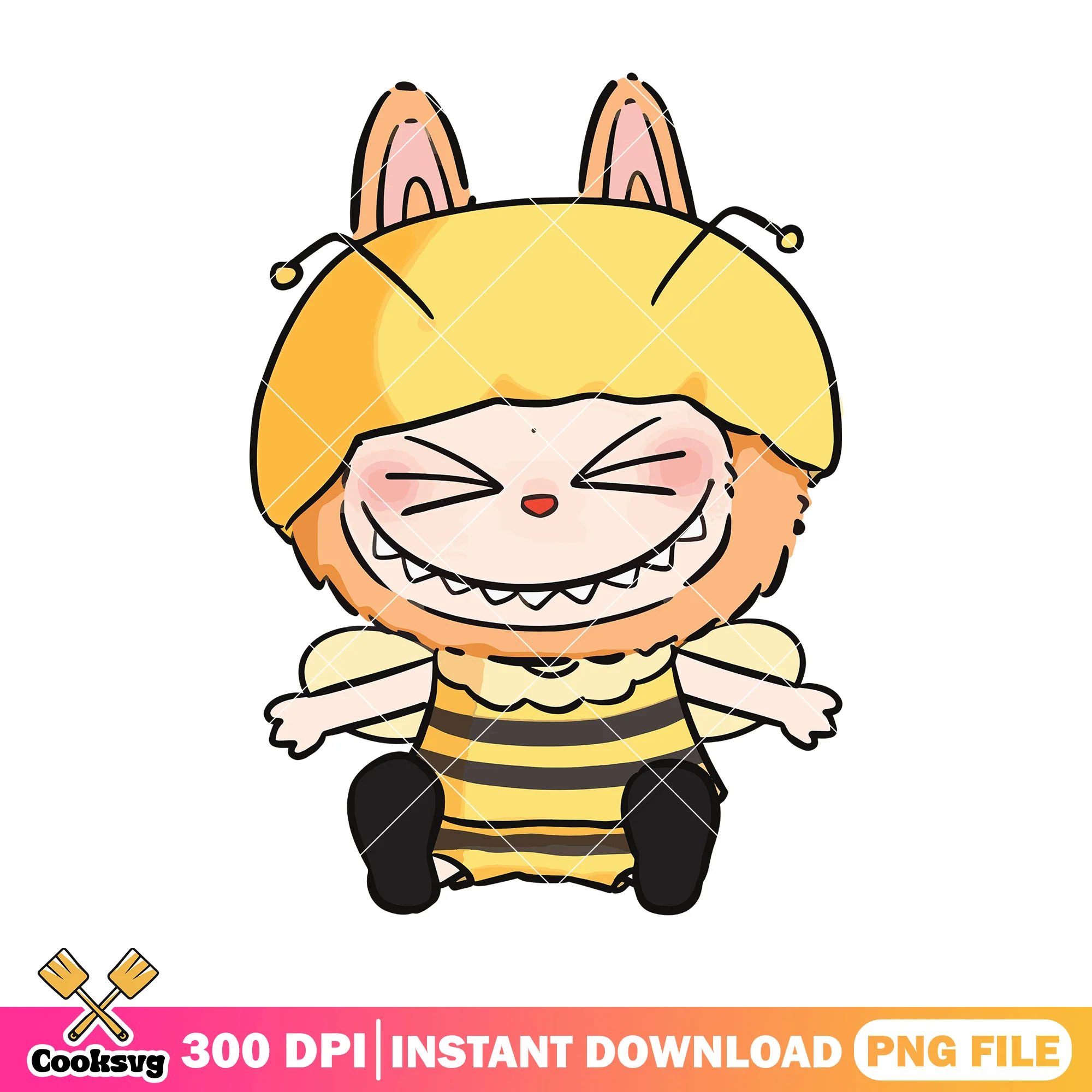 Labubu bee outfit png, labubu sitting png, labubu love png