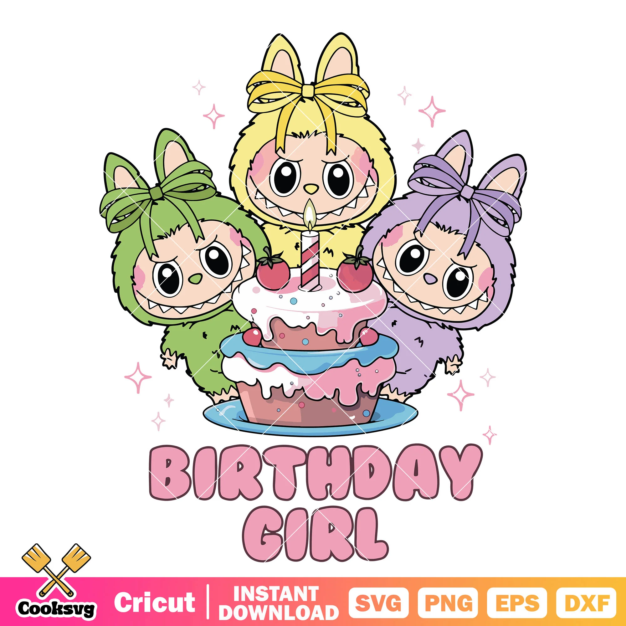 Labubu birthday girl cake svg, labubu birthday party svg