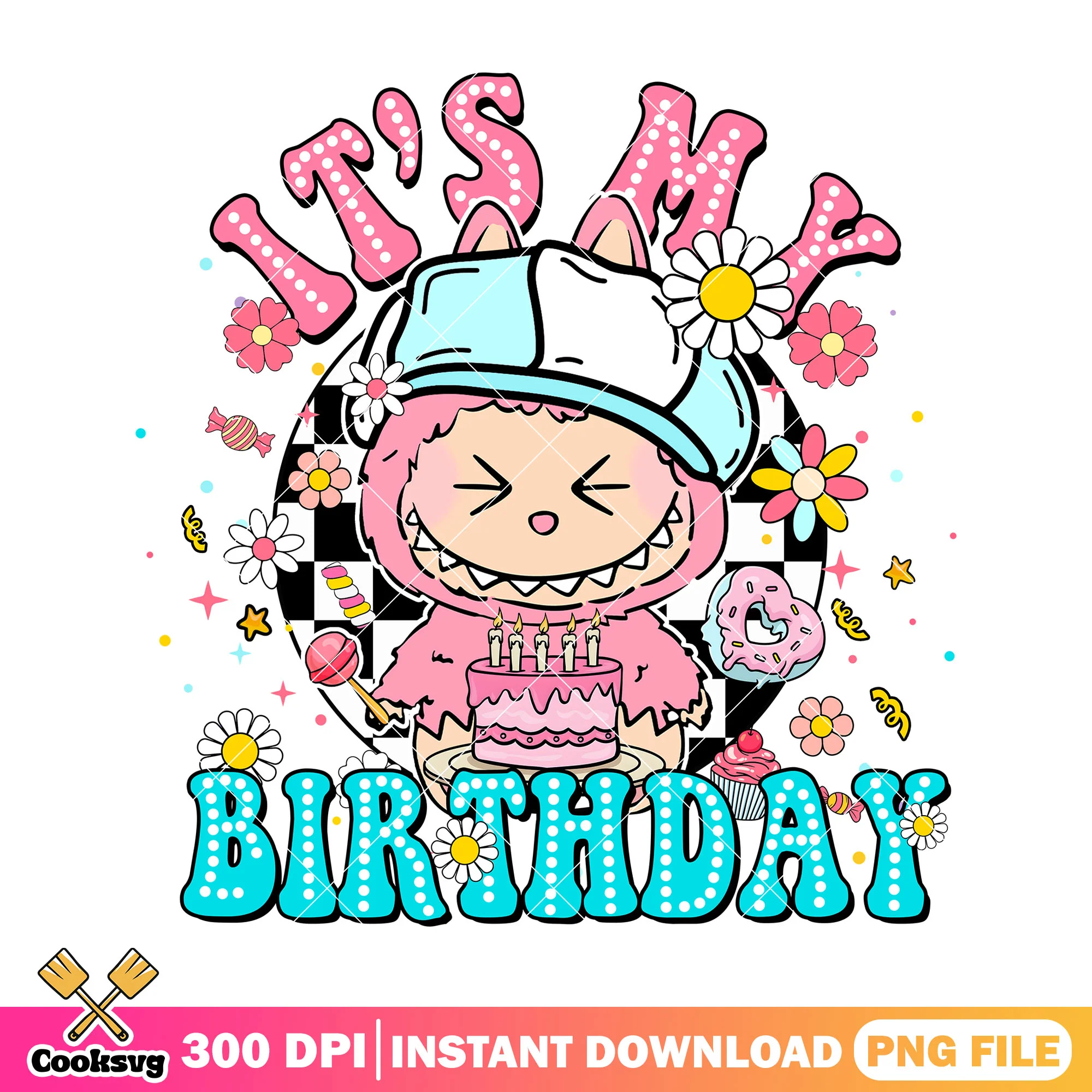 Labubu birthday png, pink labubu png, monster labubu png