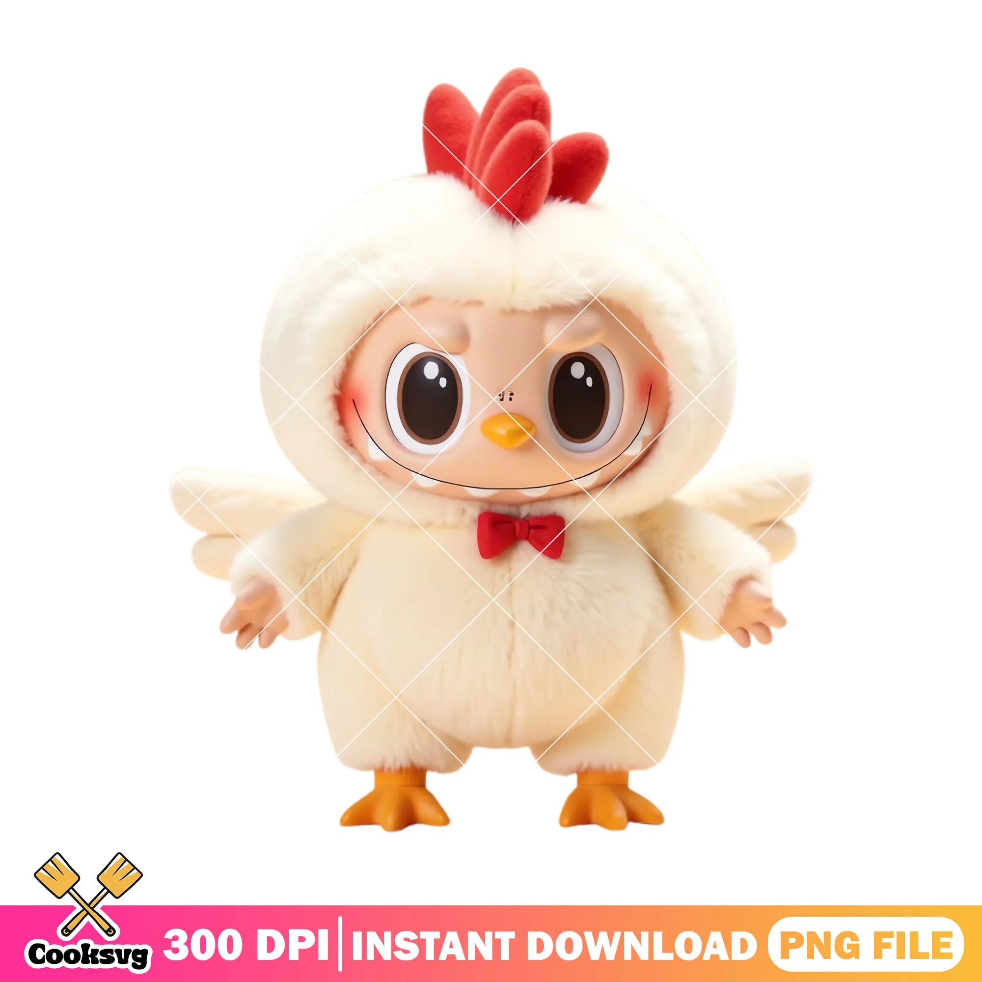Labubu chicken cosplay png, labubu white png, labubu doll png