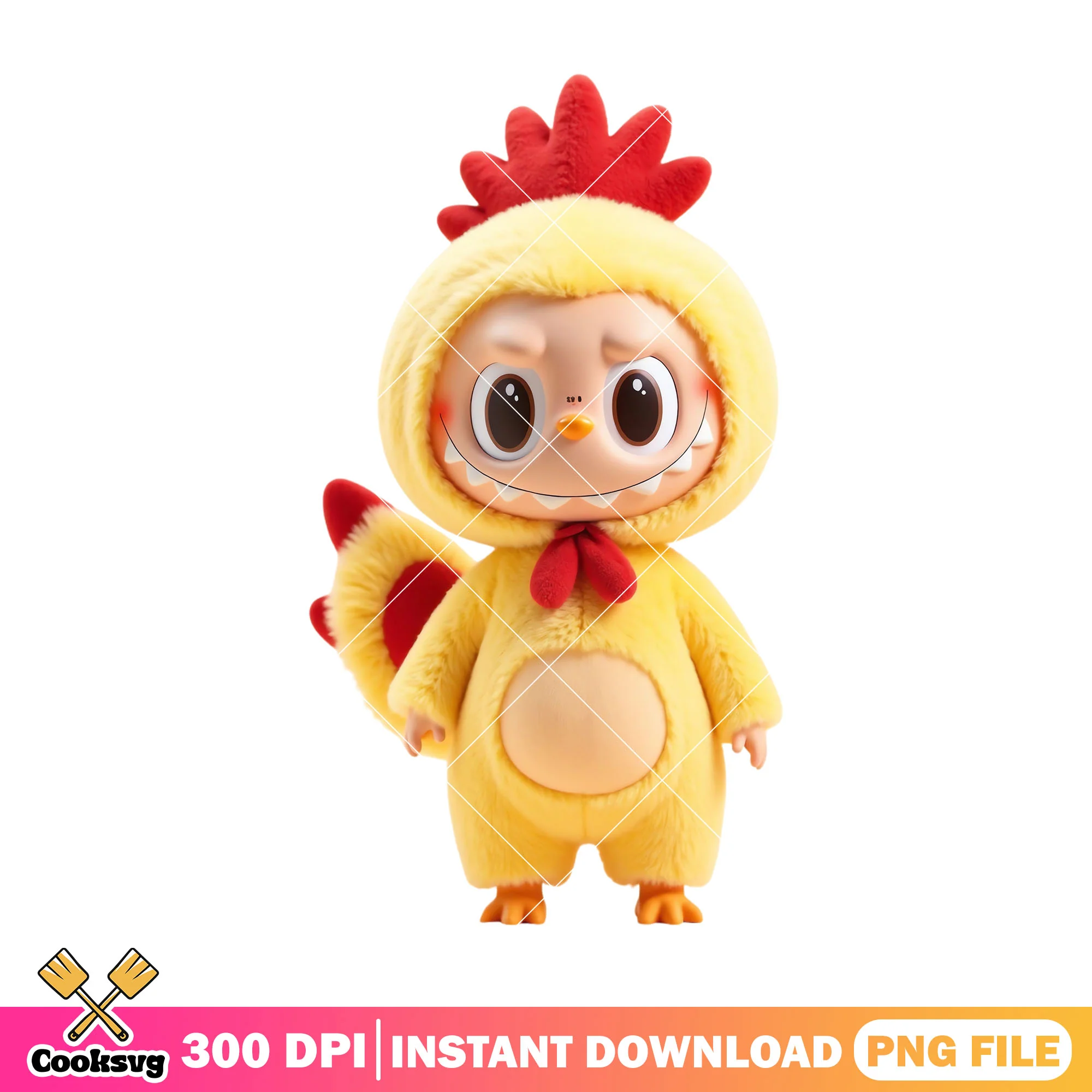 Labubu chicken doll png, labubu yellow png, labubu popmart png