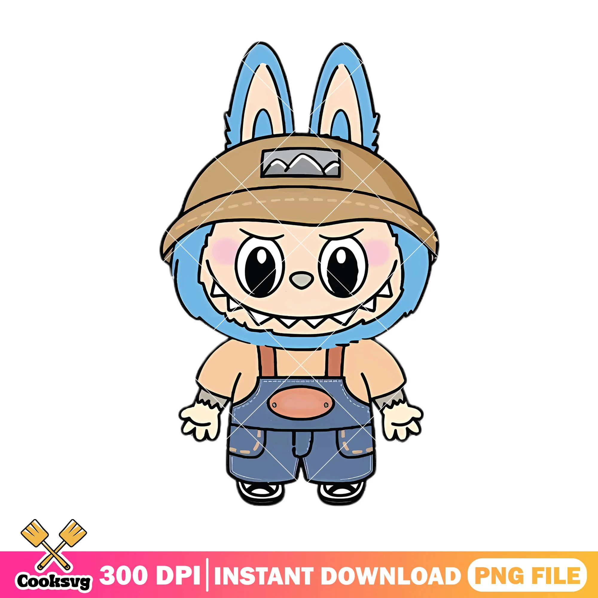 Labubu climber costume png, labubu blue png, labubu happy png
