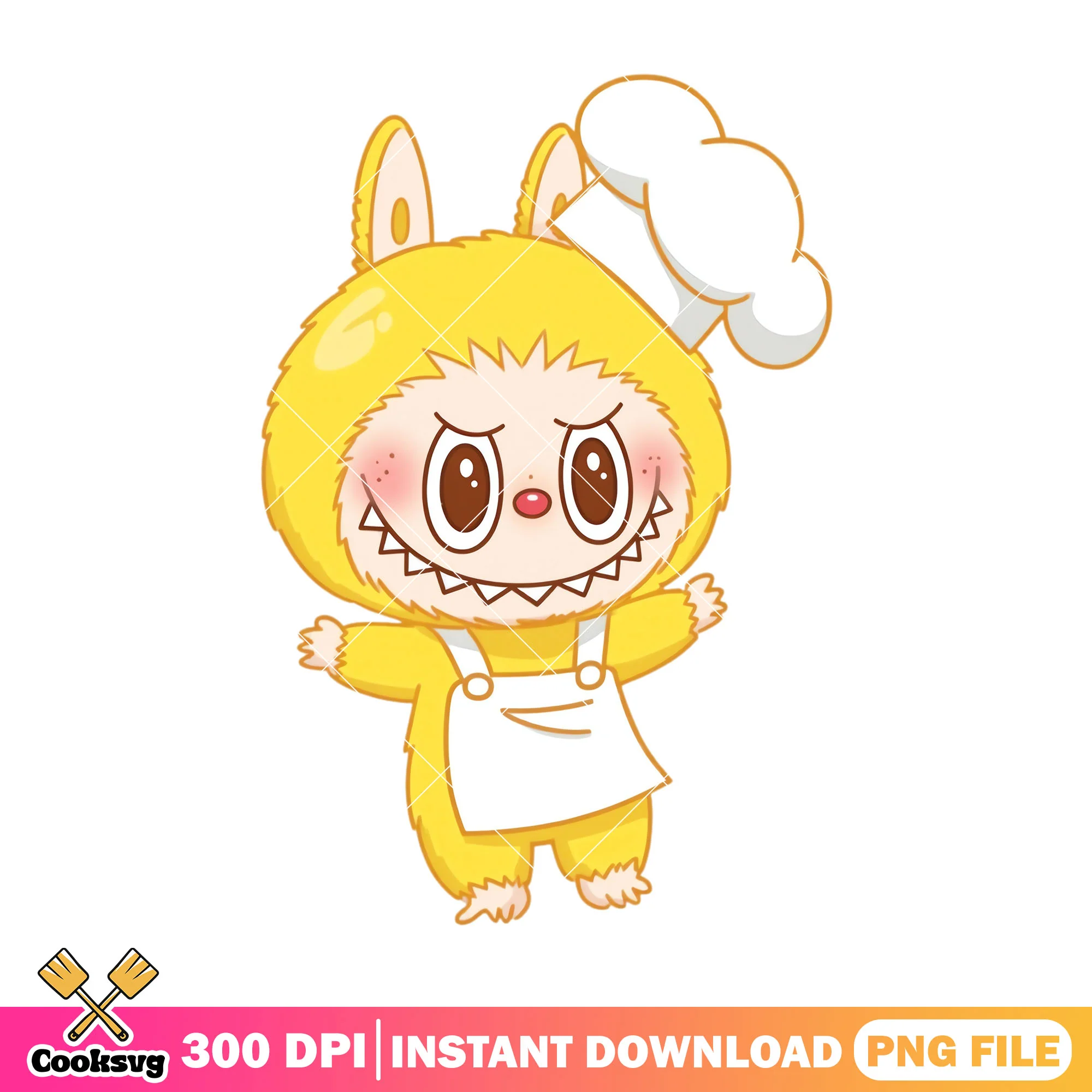 Labubu cosplay chef png, labubu yellow png, labubu art png