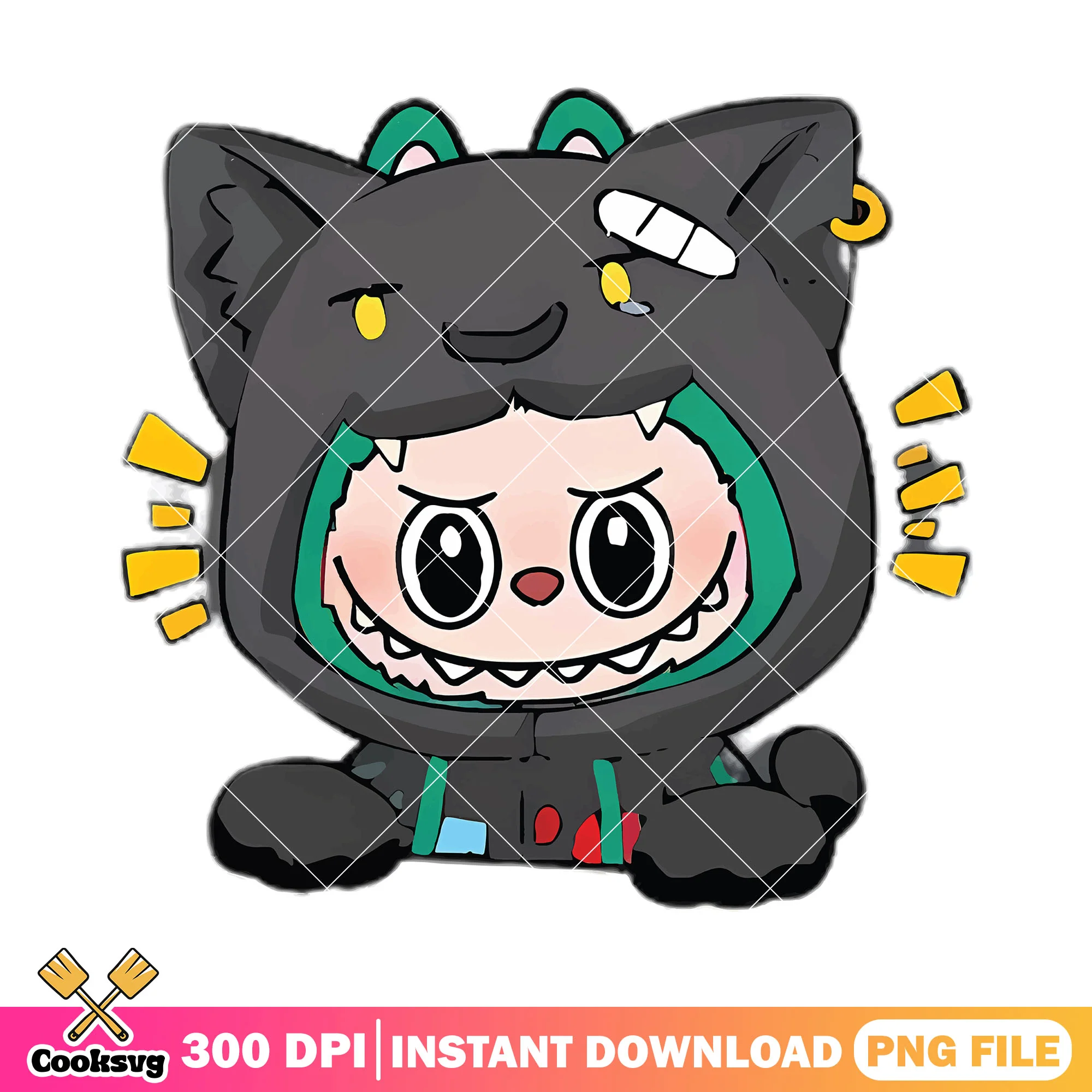Labubu cosplay chimera png, labubu green png, labubu hehe png