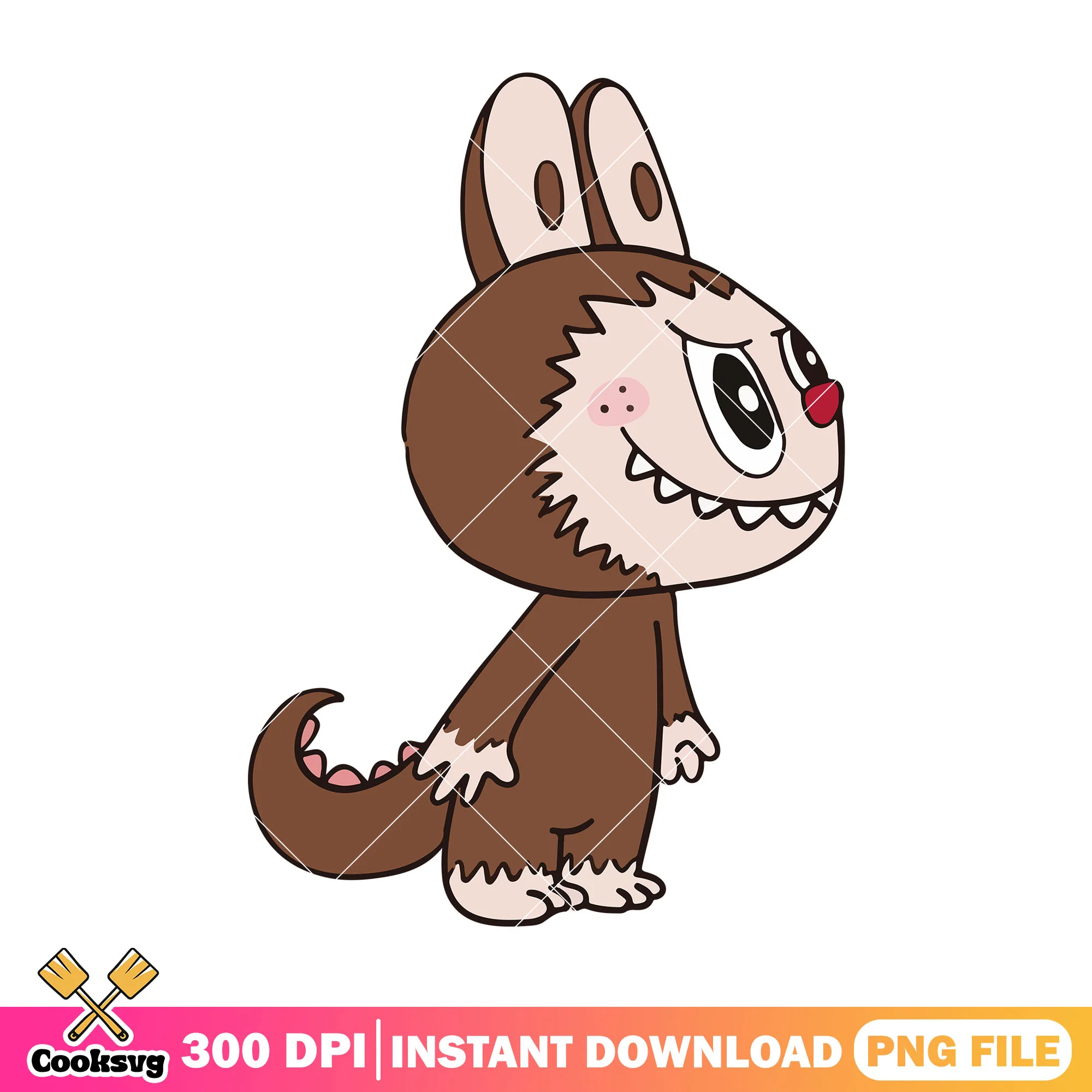 Labubu cosplay dinosaur png, labubu brown png, labubu standing png