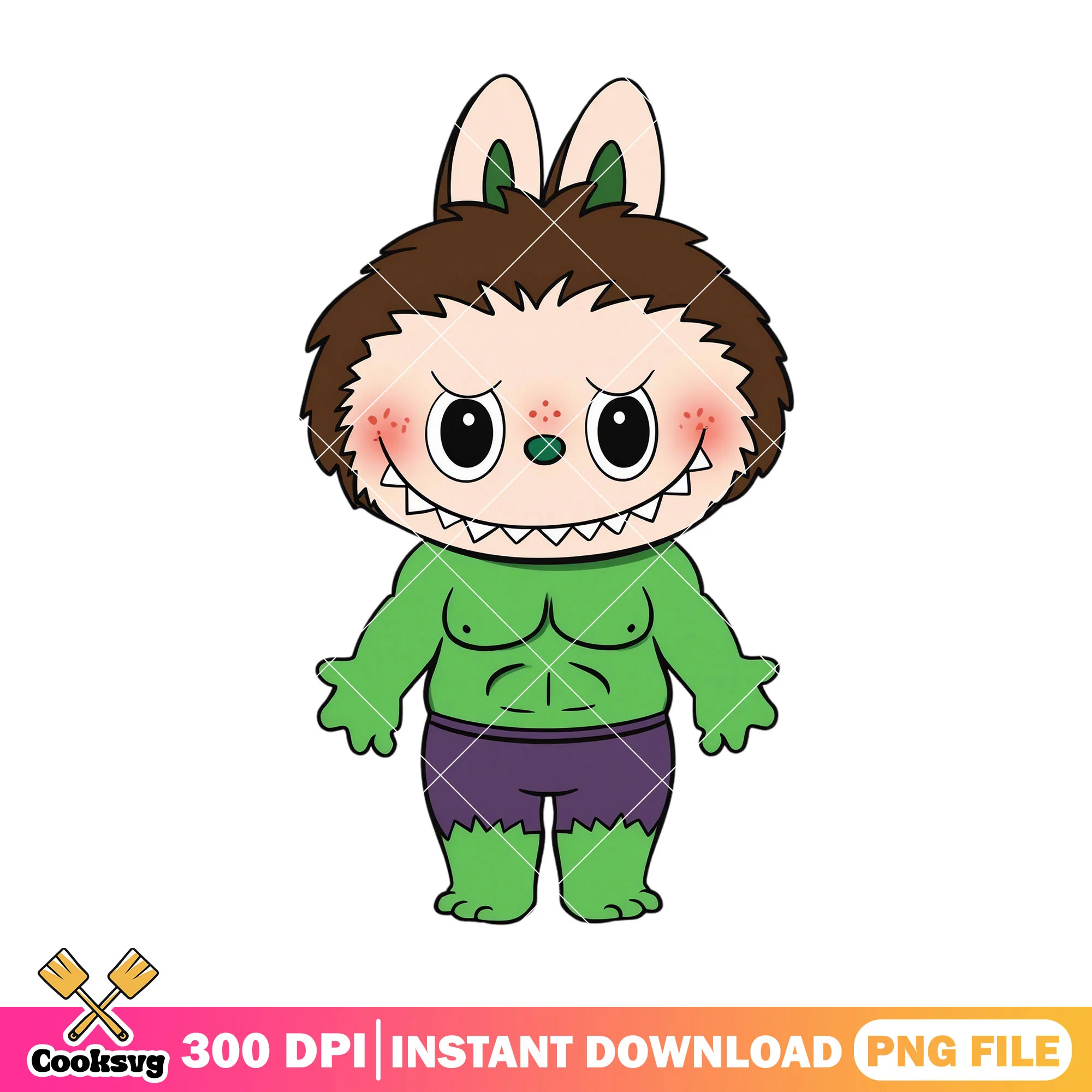 Labubu cosplay hulk png, labubu big png, labubu marvel png