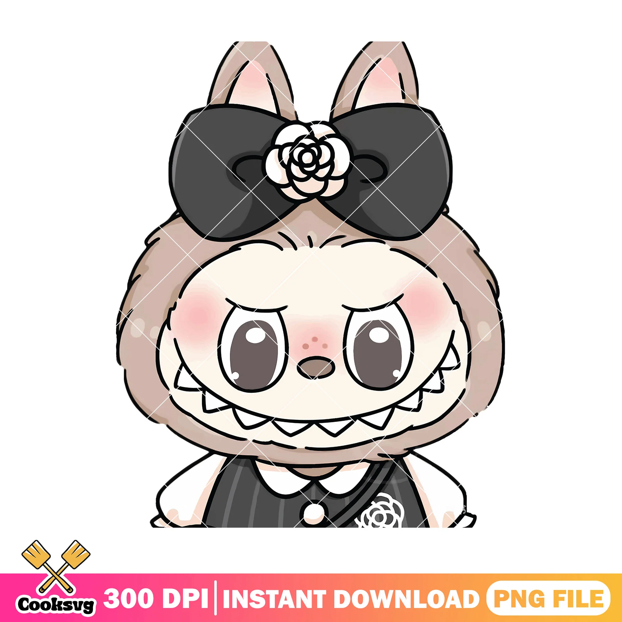 Labubu cosplay jennie png, labubu grey png, labubu happy png