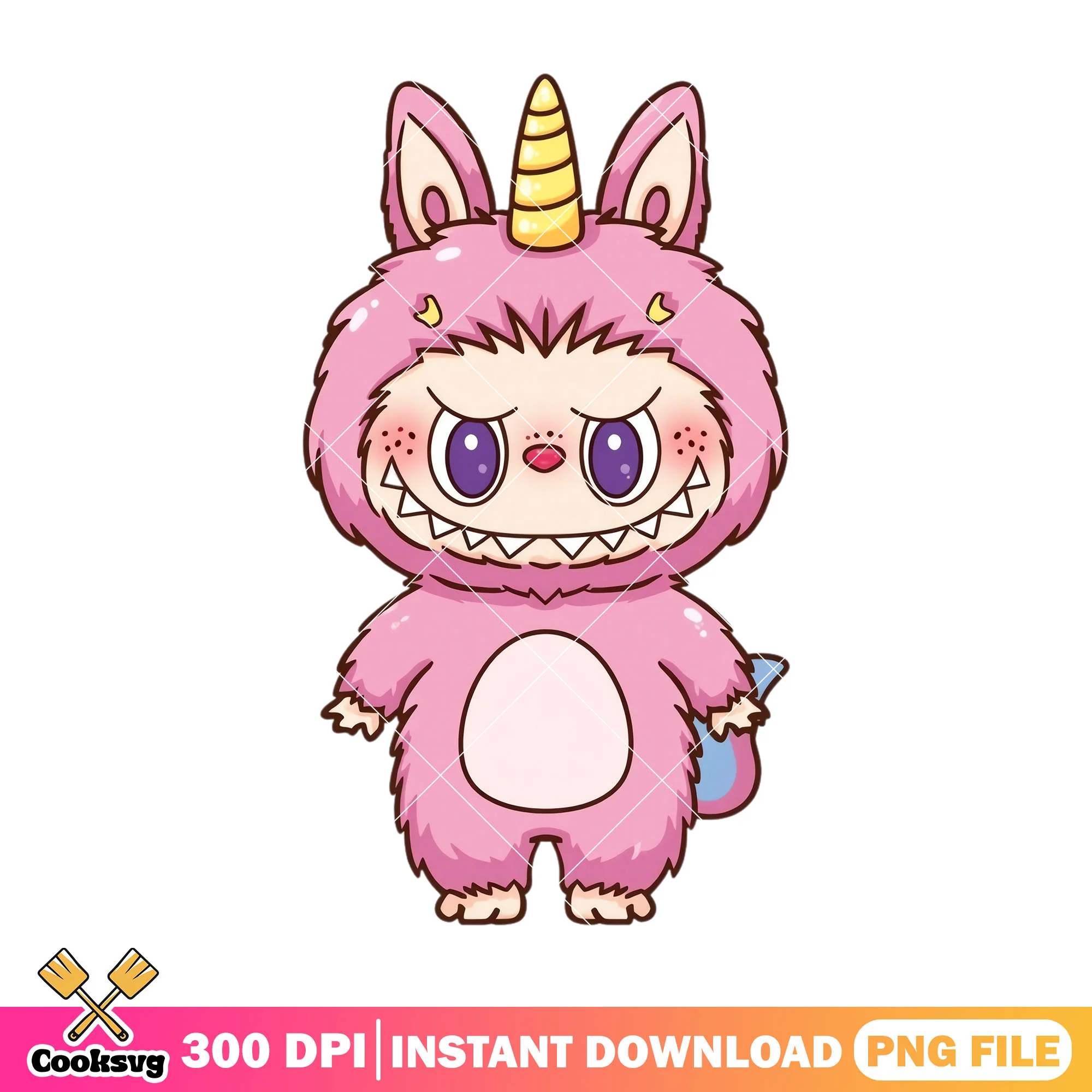 Labubu cosplay unicorn png, labubu pink png, labubu plush png