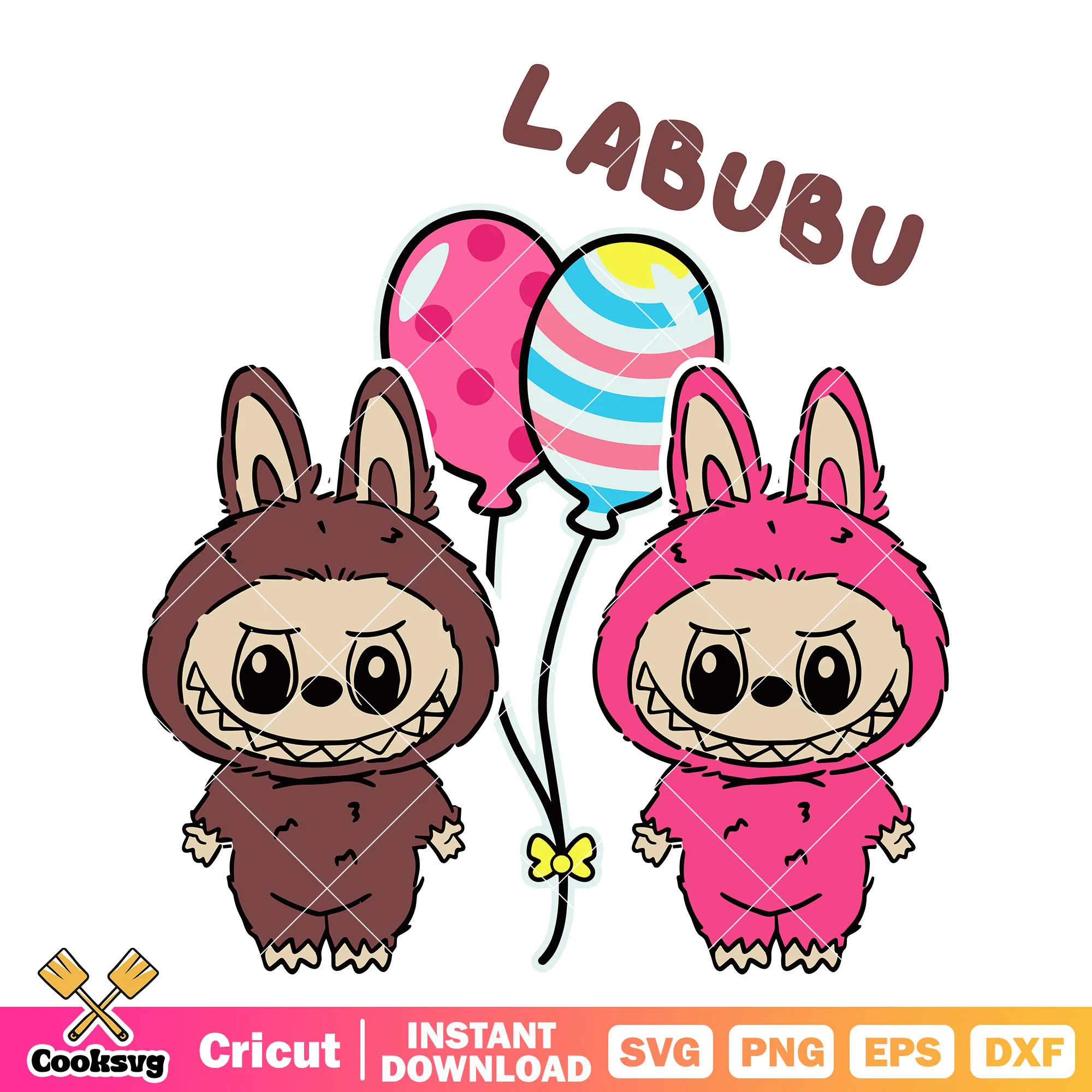Labubu couple balloon svg, labubu balloon svg, pink labubu svg