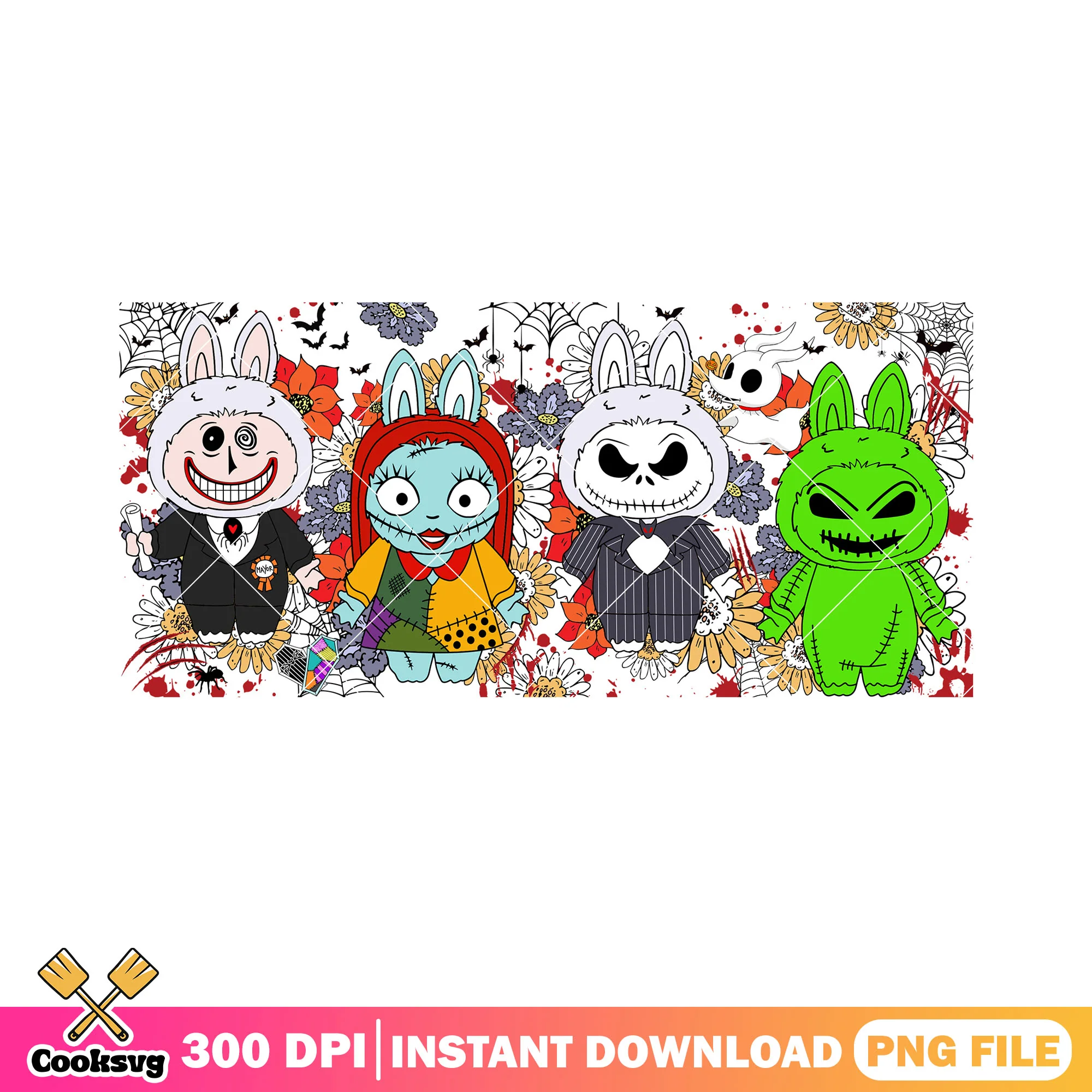 Labubu creepy tales png, nightmare before christmas png, cute dolls png