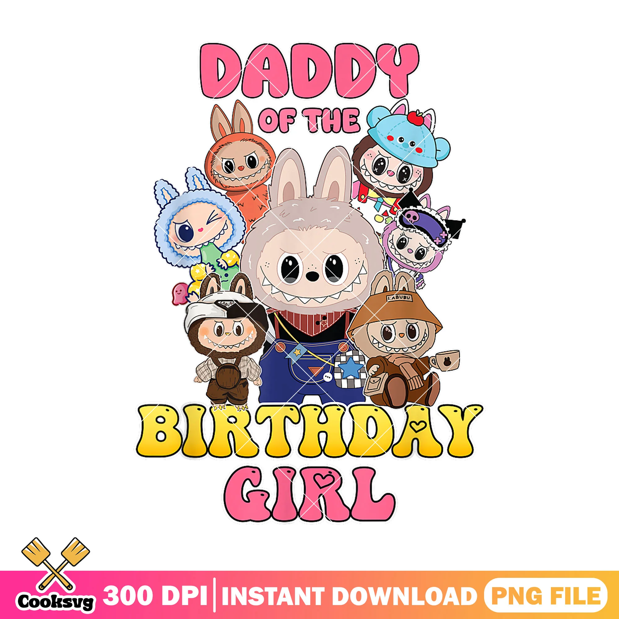 Labubu daddy of the birthday girl png, labubu birthday cake png