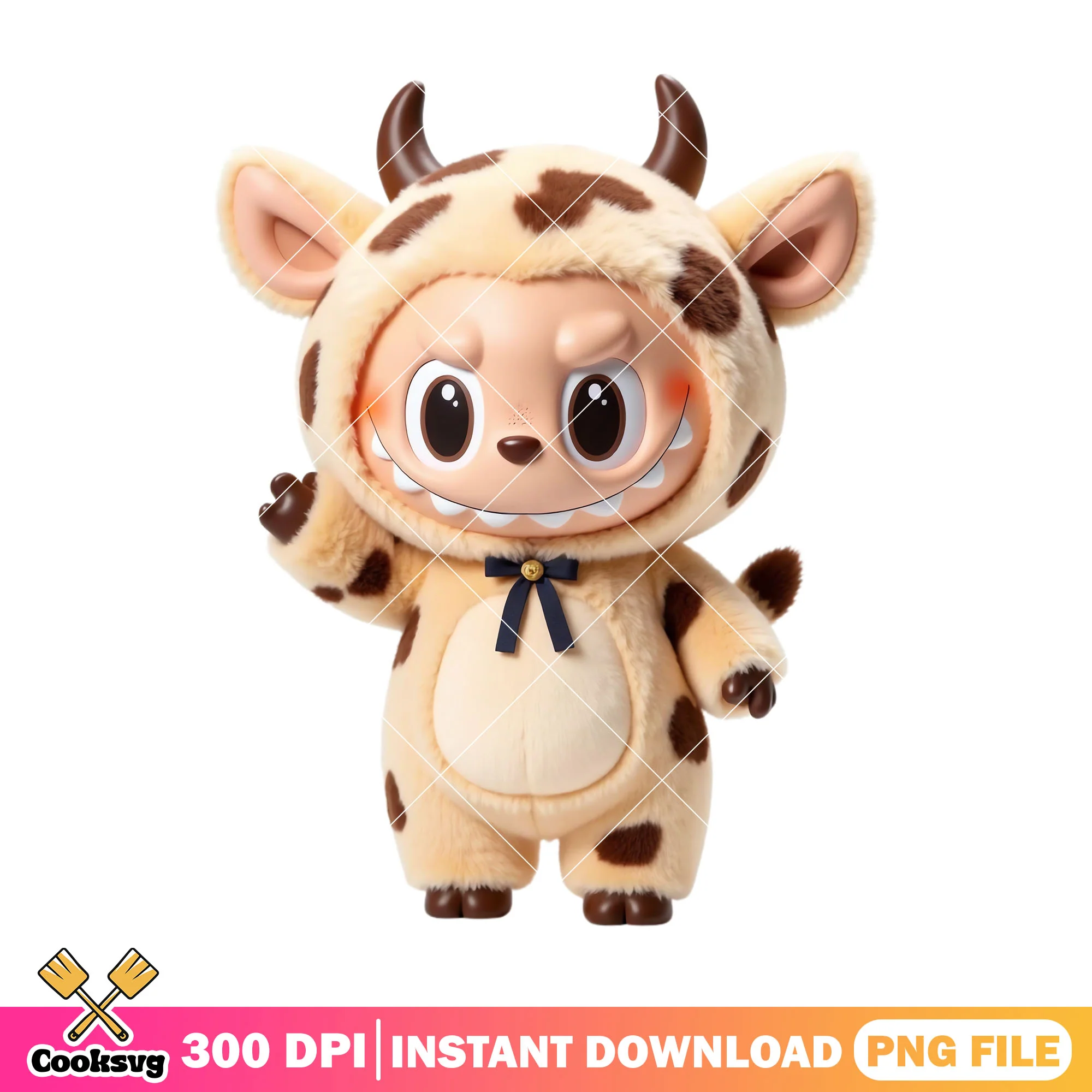 Labubu dairy cow design png, labubu cute png, labubu popmart png