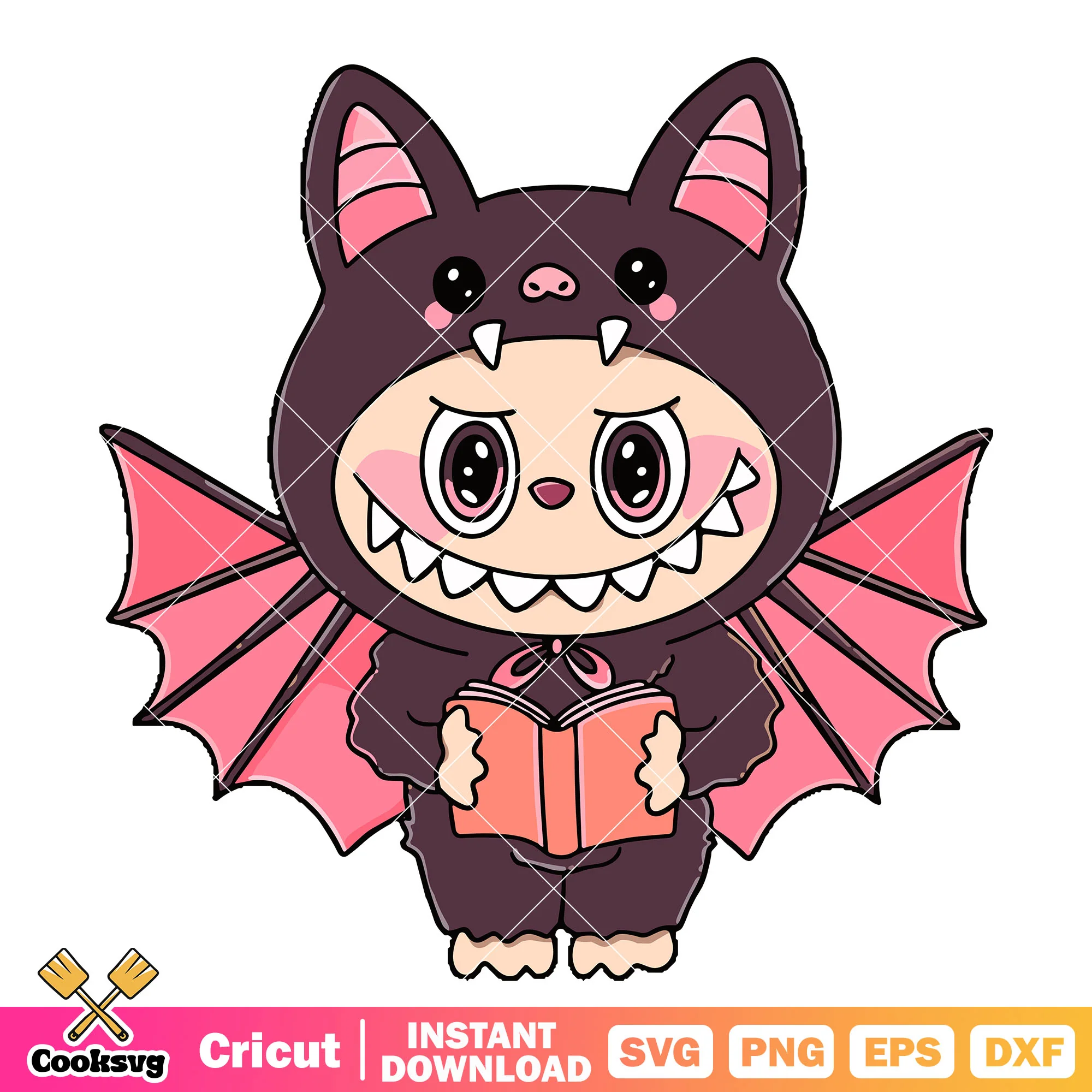 Labubu demon read book svg, labubu cute svg, labubu halloween svg