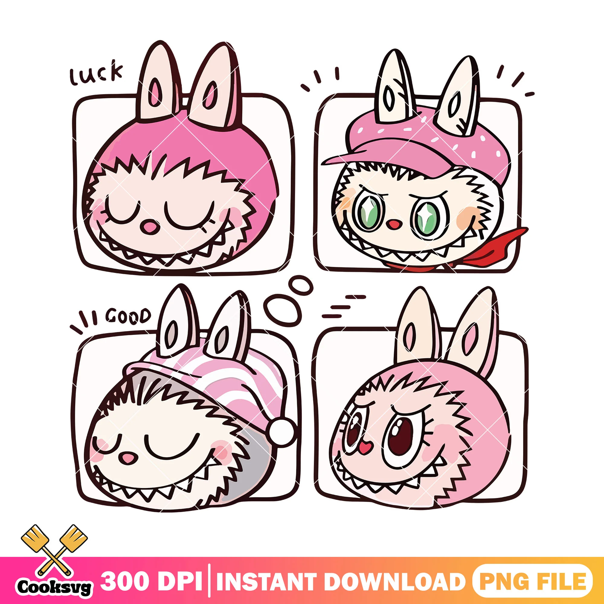 Labubu different dreams png, labubu pink png, labubu art png