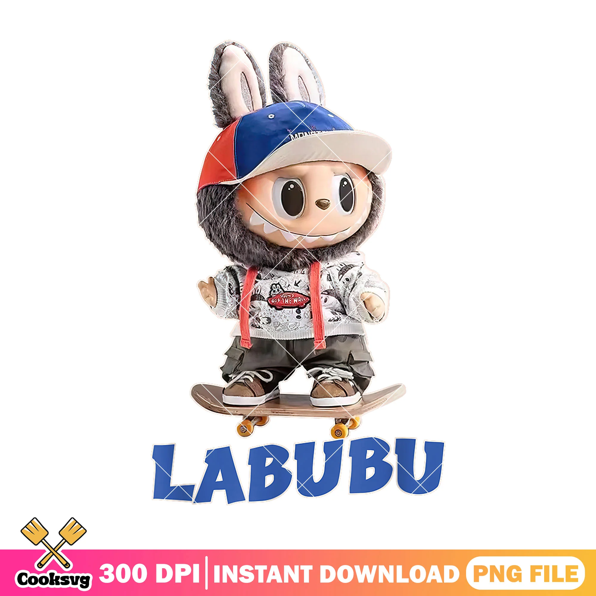 Labubu dolls skateboarding design png, the monster labubu png, labubu dolls png