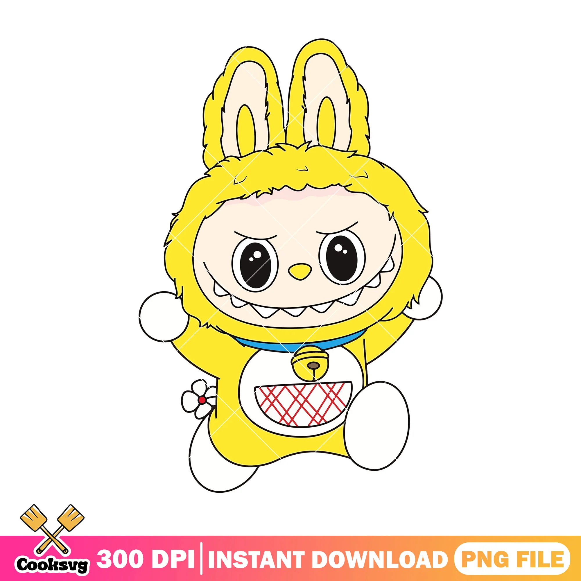 Labubu dorami png, labubu yellow png, popmart labubu png