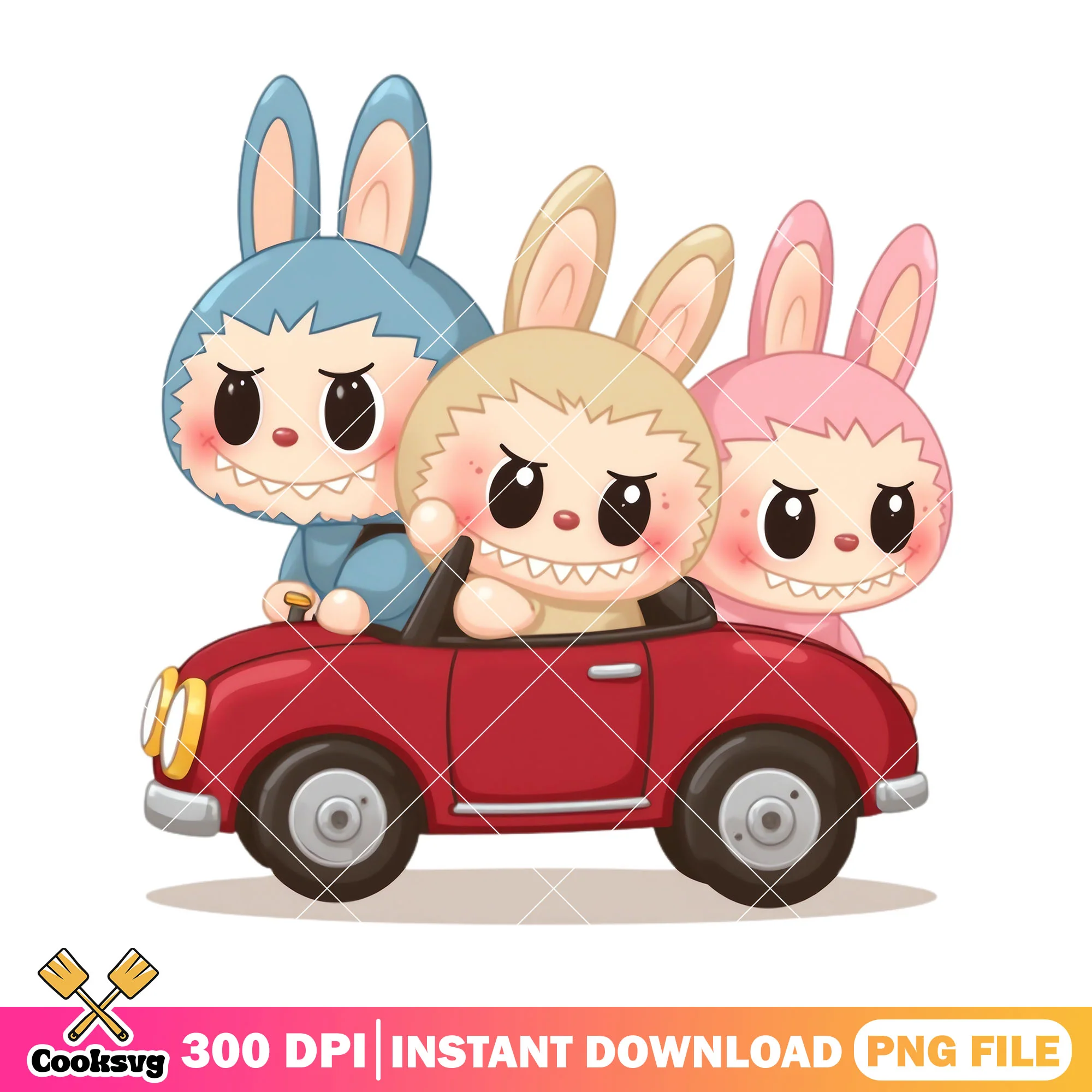 Labubu driving car png, labubu car seat png, labubu friends png