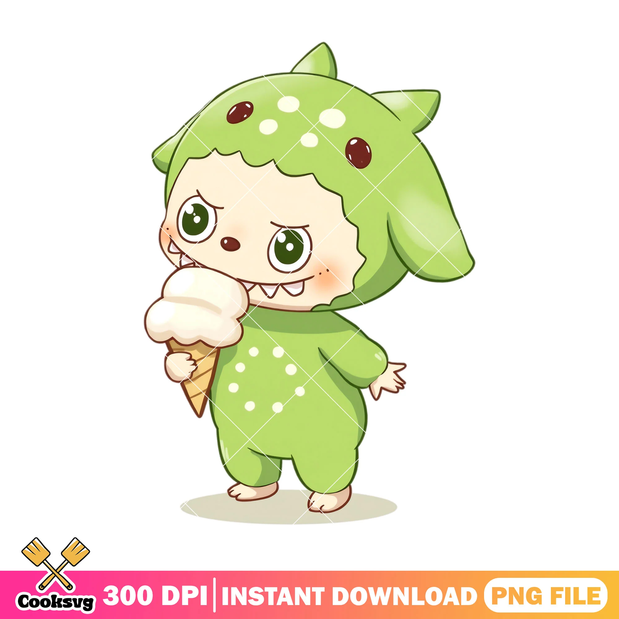 Labubu eating ice scream png, labubu happy png, labubu cute png