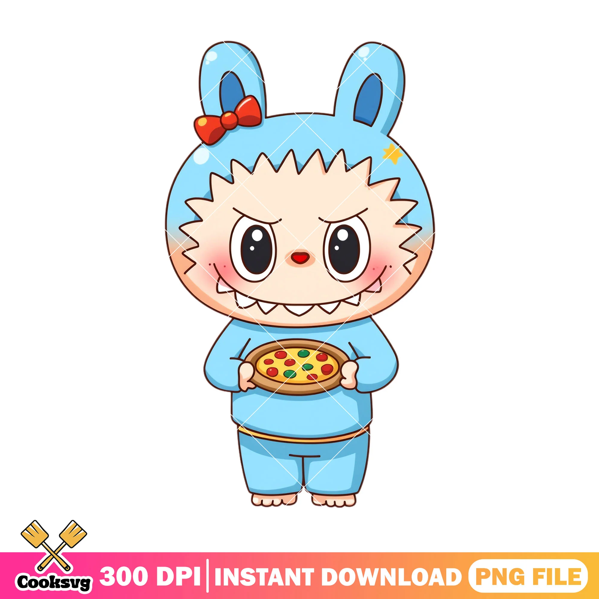 Labubu eating pizza png, labubu blue png, labubu girl png