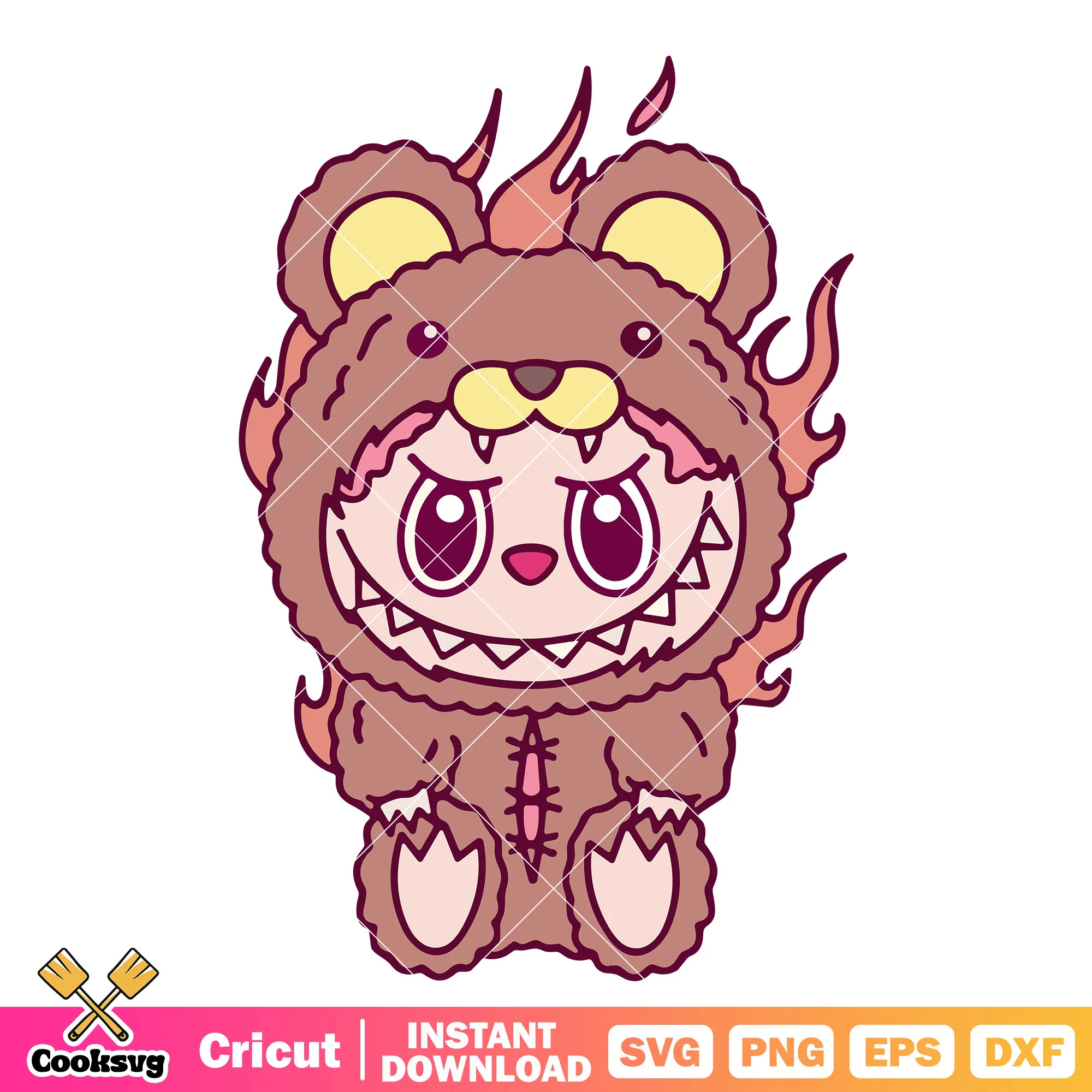 Labubu fire bear svg, cute labubu svg, popmart halloween labubu svg