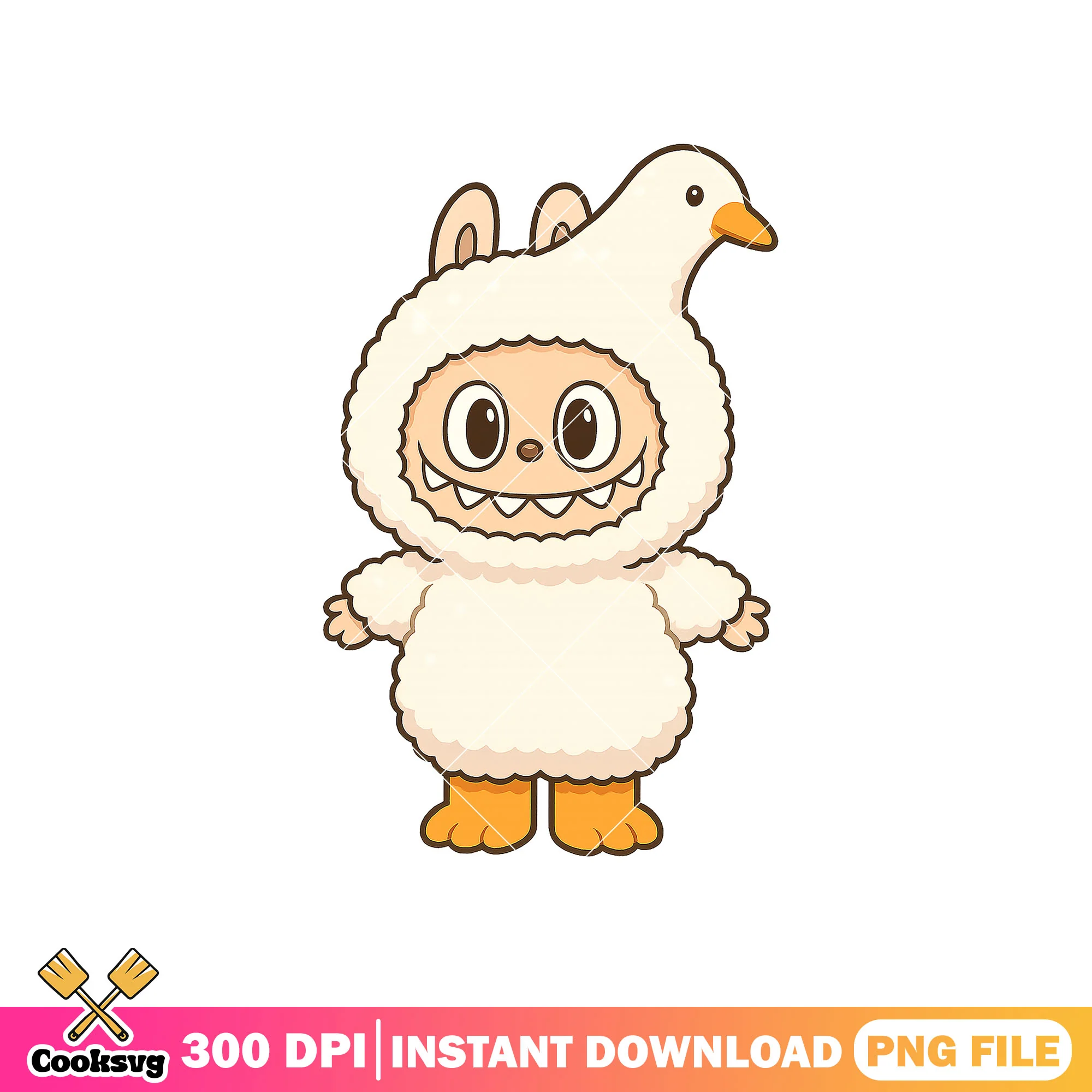 Labubu fluffy white costume png, labubu costumes png, labubu dolls png