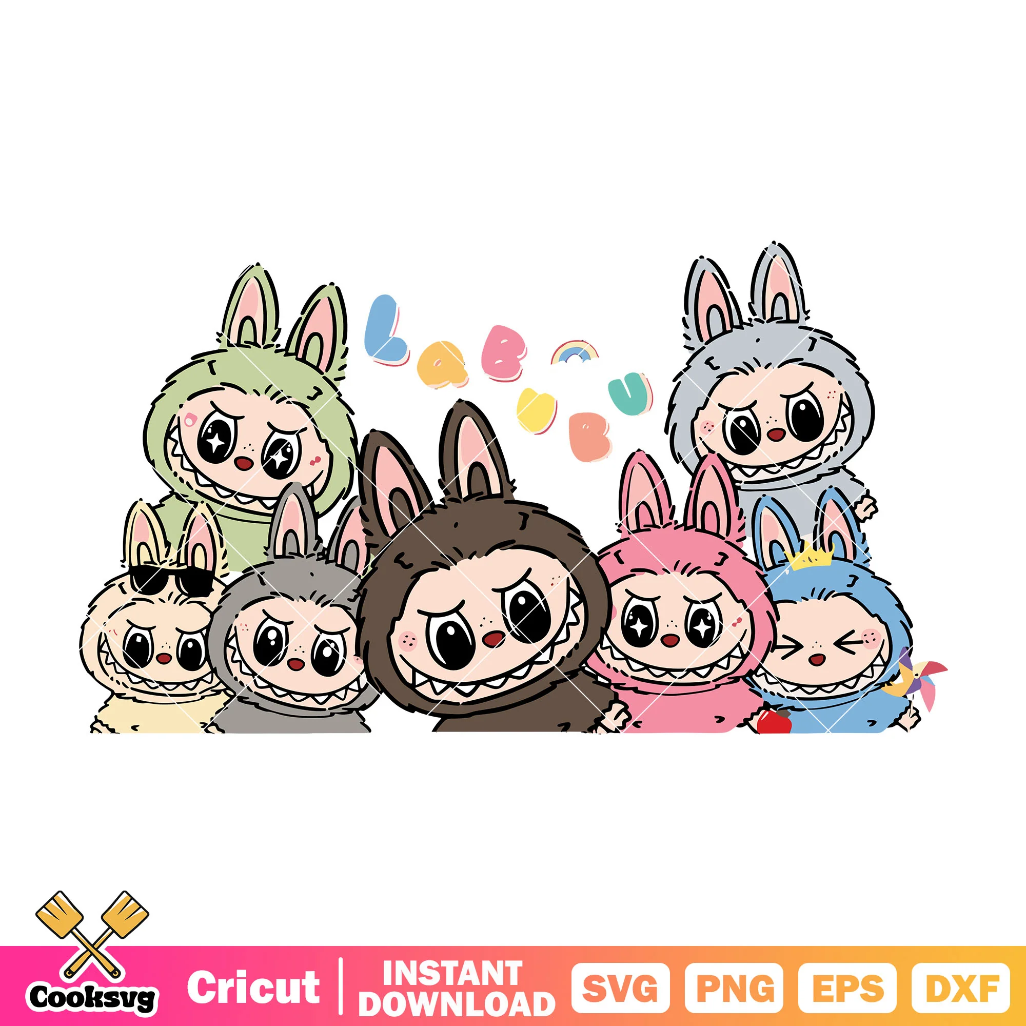 Labubu friends colorful svg, labubu macaron svg, popmart labubu svg